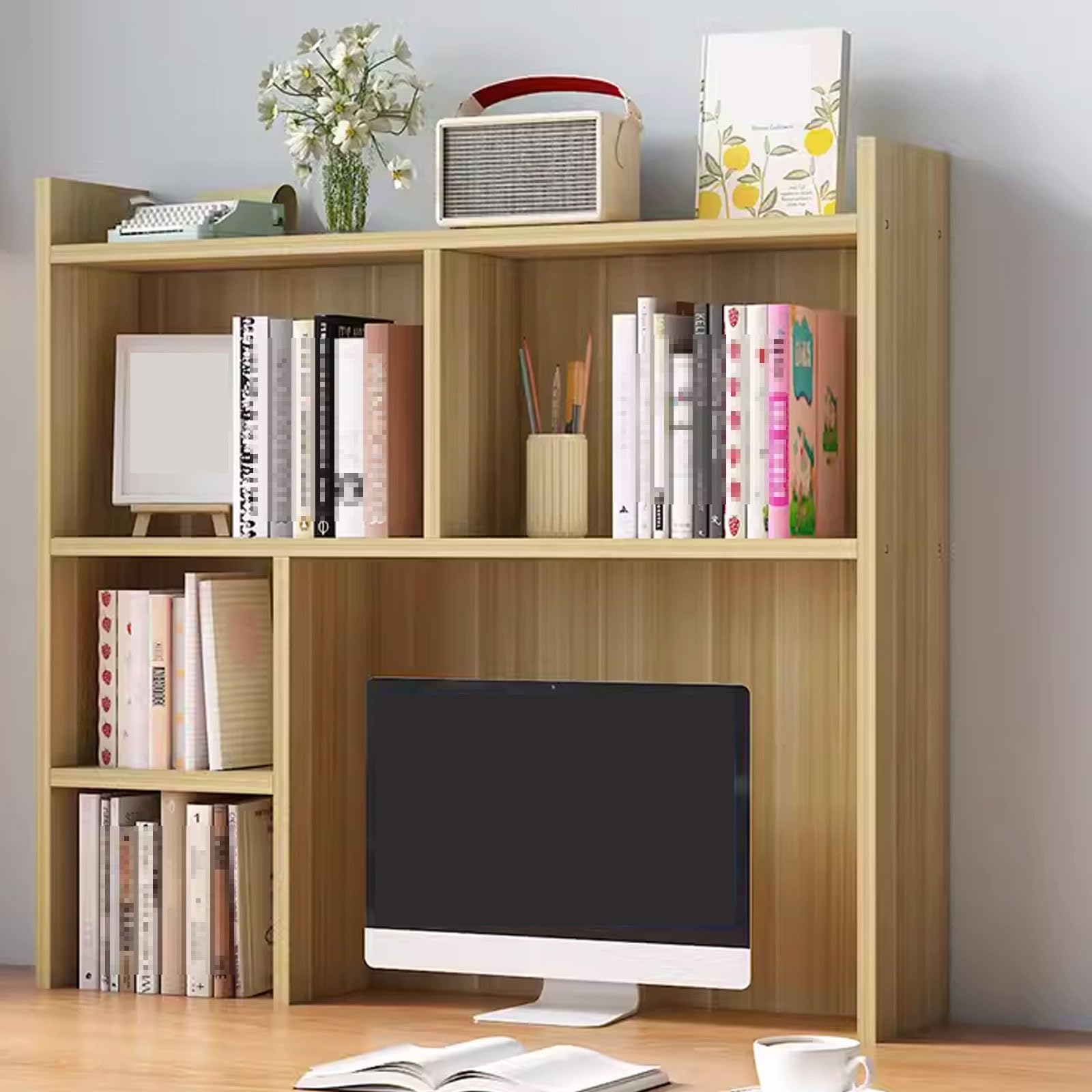 ASerZenith Wooden Desk Nizer With Shelves For Desktop Storage And Organization (Light Walnut 90 * 90Cm)