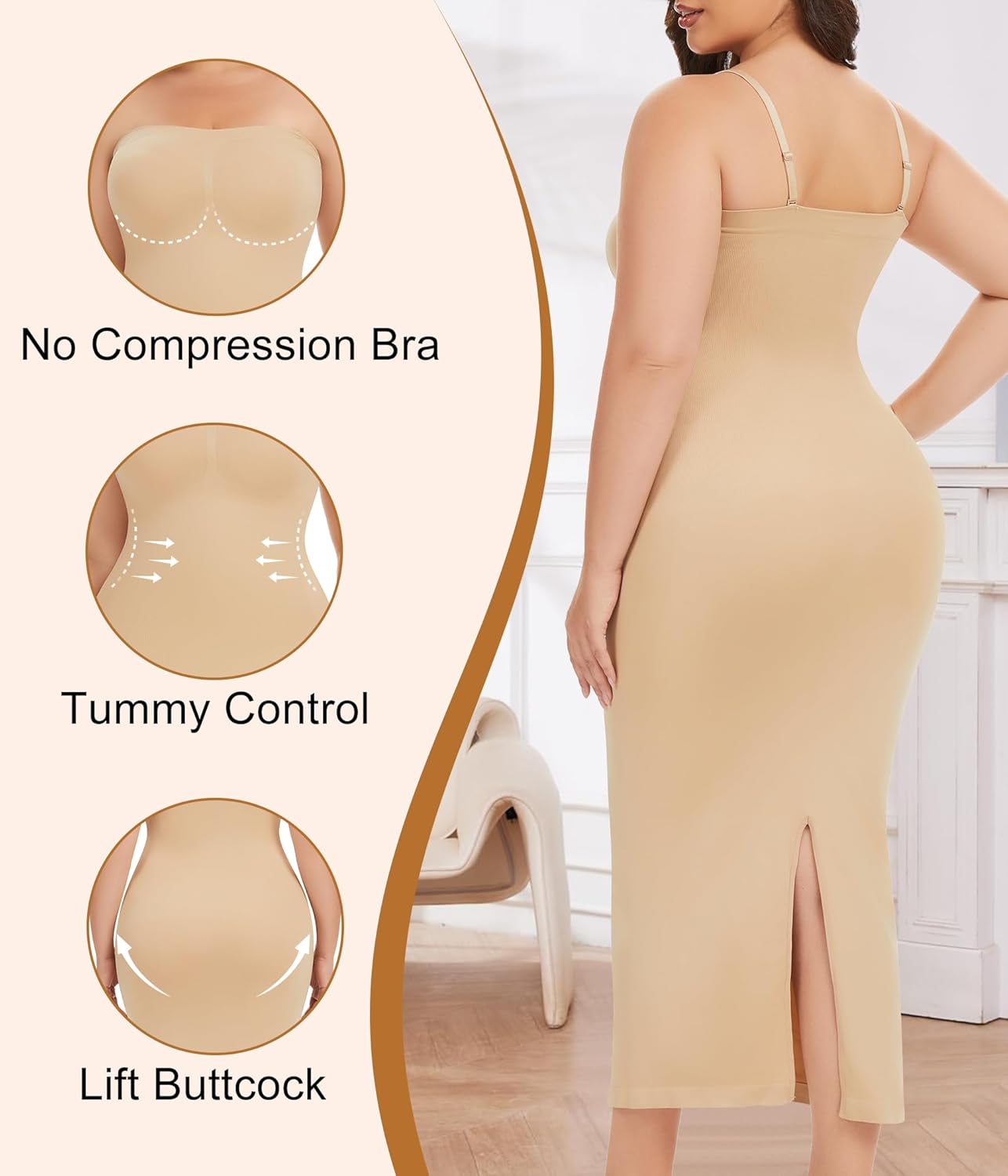 Strapless Shapewear Slip for Women Under Dresses Tummy Control Long Slips Dress Seamless Full Body Shaper Slimming - Image 3