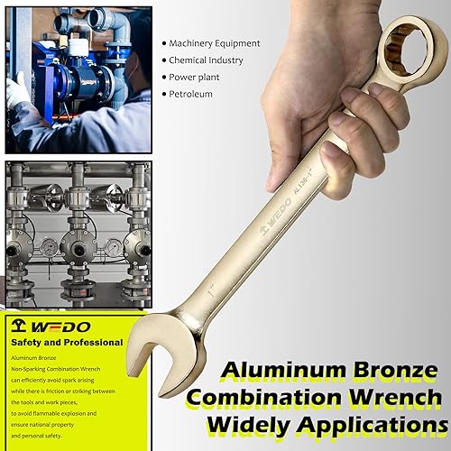 Miniatura 5 de WEDO Llave combinada sin chispas, llave combinada de seguridad sin chispas, bronce de aluminio, forja troquelada, certificado BAM y FM, tamaño 12