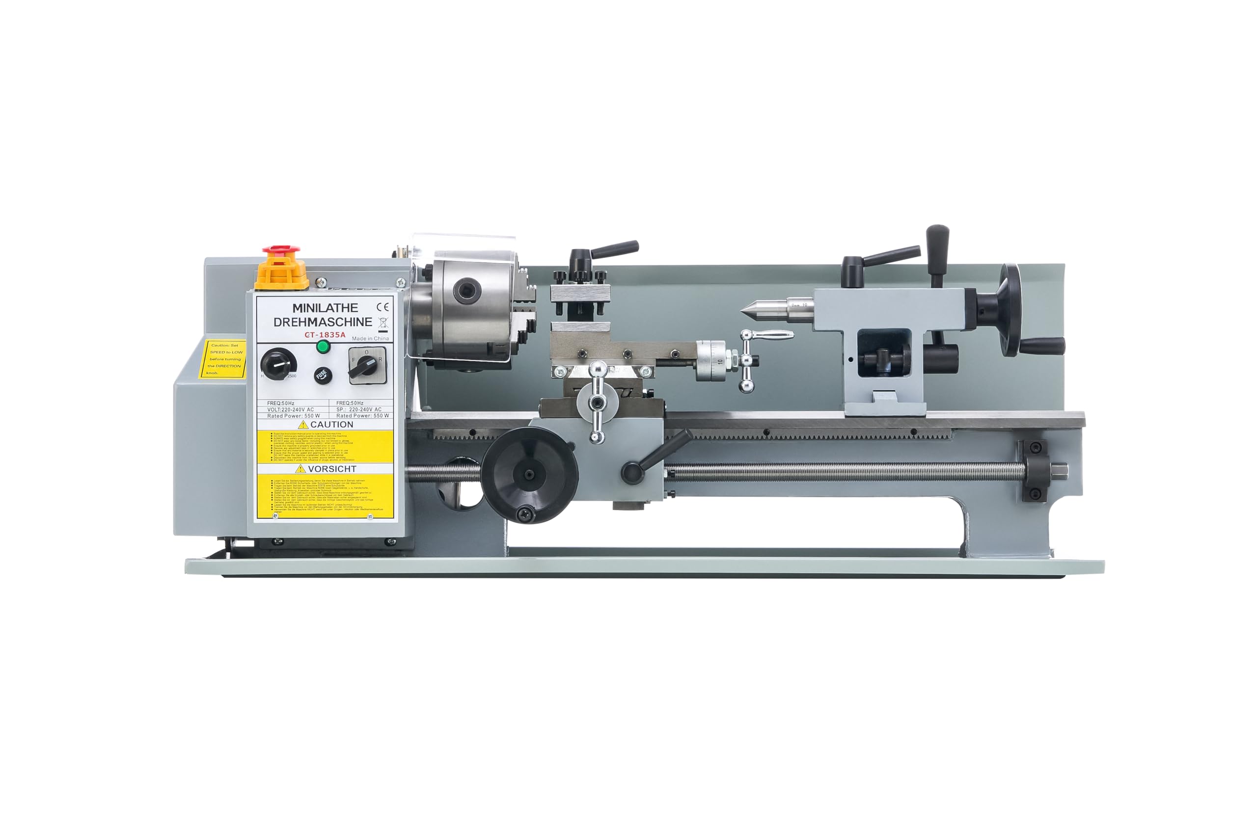 CREWORKS 550W Mini Tour à Métaux d'Établie 180x350mm 7"x14" Haute Précision avec Mandrin à 3 Mâchoires et Vitesse de Broche Max. 2500 tr/min Écran LCD pour Filetage Tournage Perçage