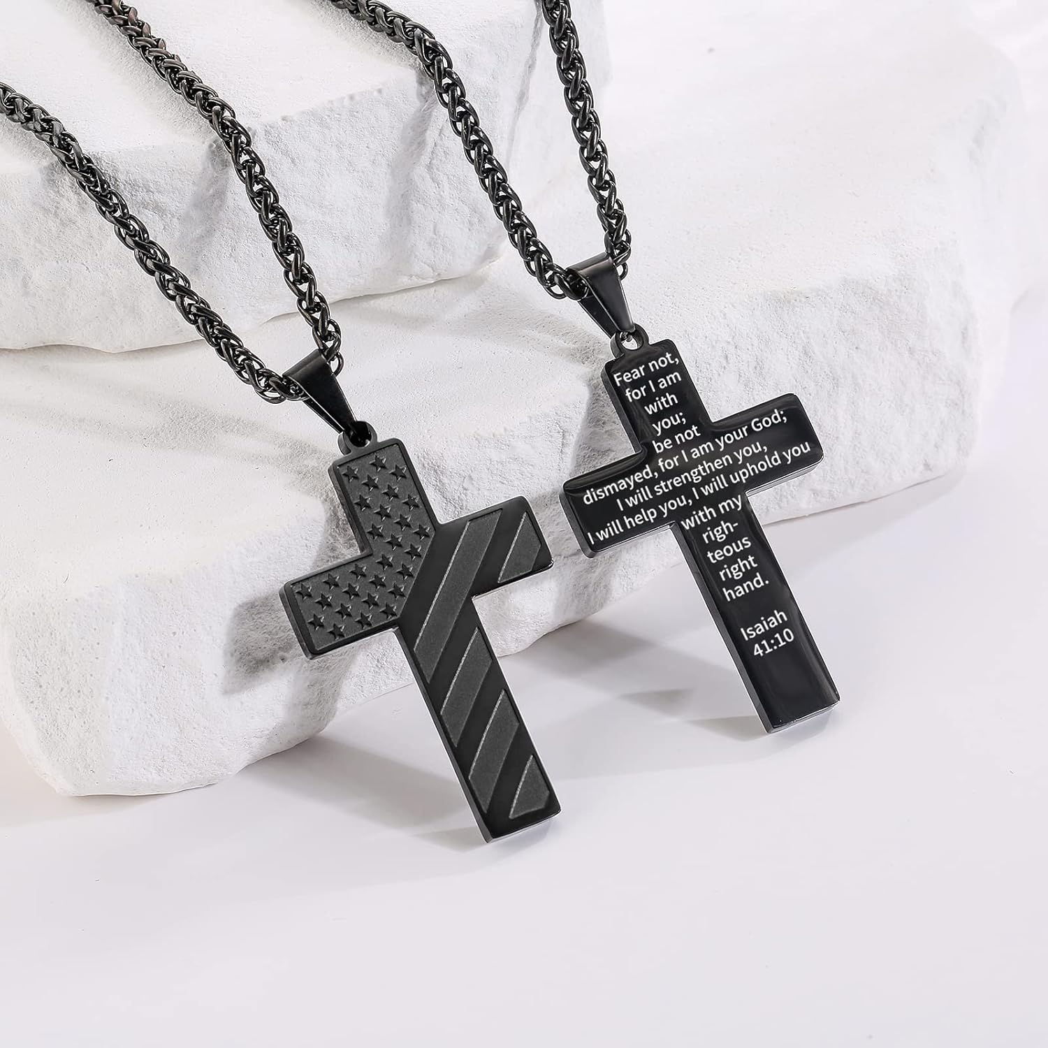DuoDiner Easter Basket Stuffers-18+2 Inch Cross Necklace Bible Verse Stainless Steel American Flag Pendant Chain for Men Boys Cross Jewelry Gift - Image 3
