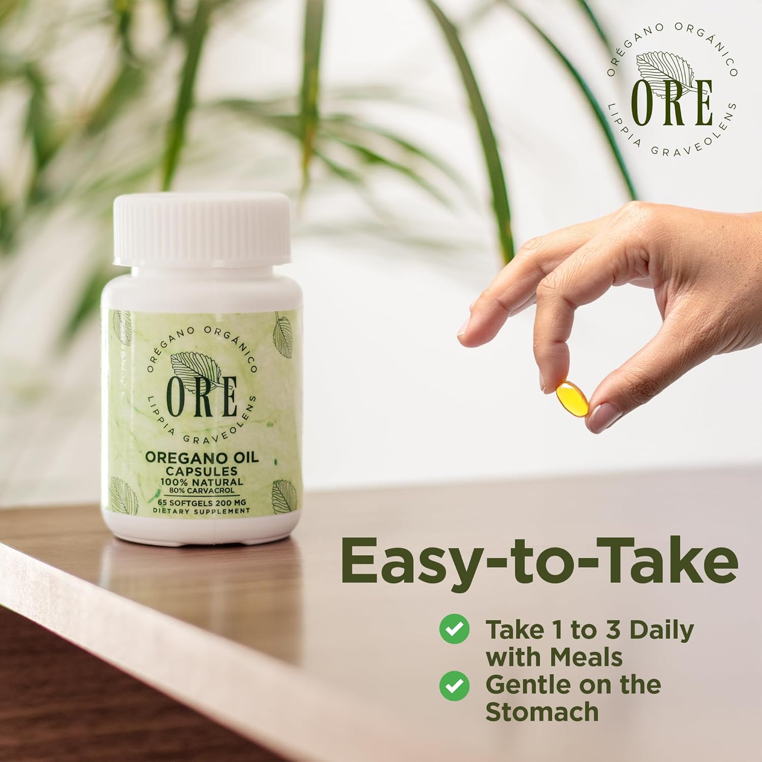 ORE Oregano Oil Softgels 80% Carvacrol | Wild Mexican Oregano | Herbal Immune & Respiratory Support | Natural Supplement | Non-GMO, Gluten-Free | 65 Easy-to-Swallow Capsules