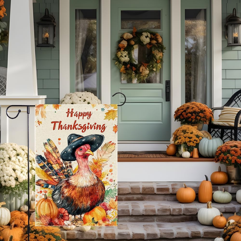 Happy Thanksgiving Garden Flag Fall Turkey Garden Flags 12x18 Inch Double Sided Small Burlap Autumn Yard Thanksgiving Outside Decoration House Outdoor Decor - Image 4