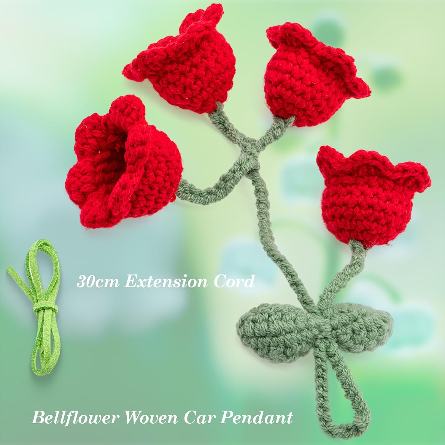 Car Mirror Hanging Accessories - Handmade Knitted Lily Flower Pendant, Cute Crochet Hanging Decor for Rearview Mirror, Women's Car Interior Decoration (1 PCS, Red)