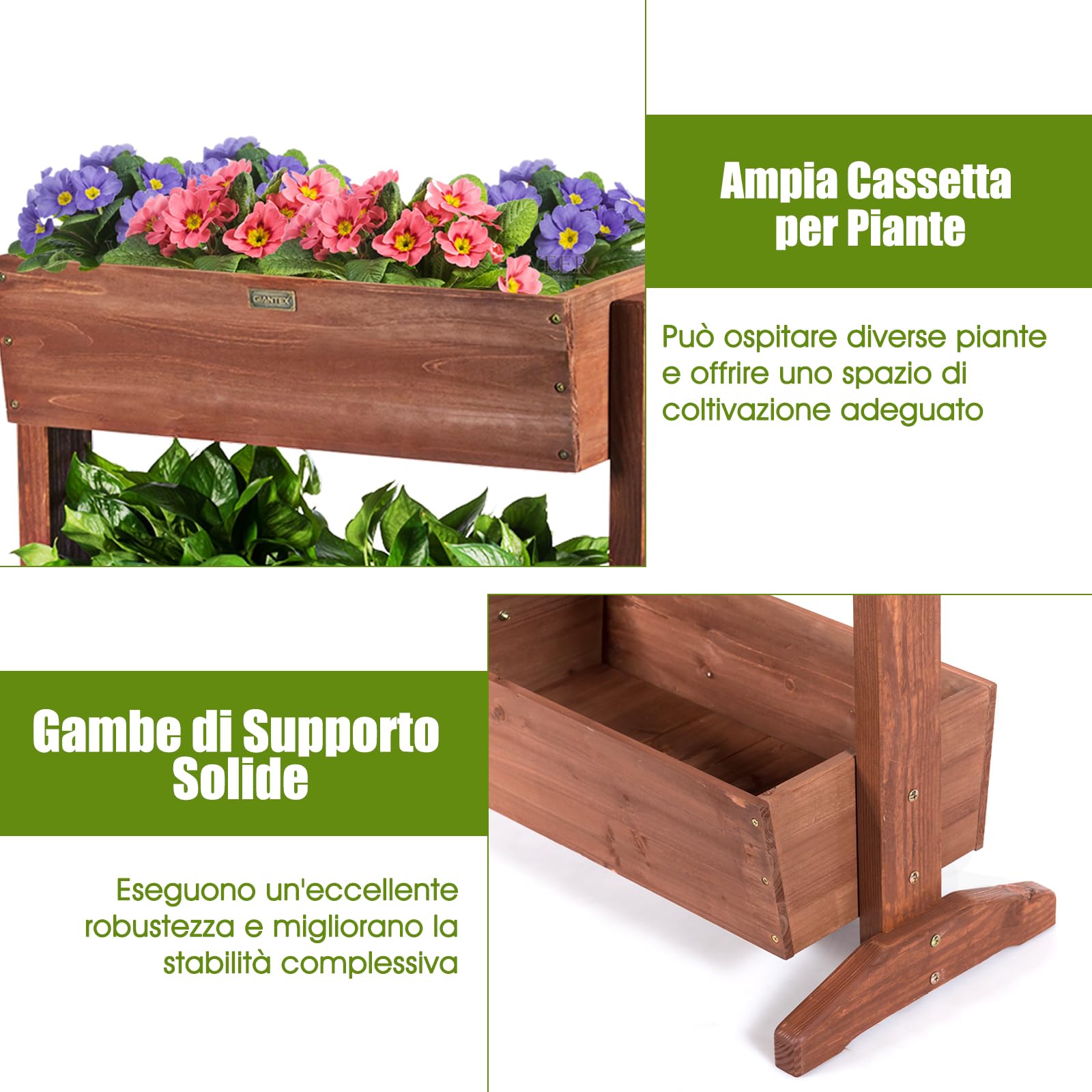 RELAX4LIFE Fioriera da Esterno, Fioriera Verticale a 3 Livelli con Inclinazione Regolabile e Drenaggio Integrato, Vasi per Piante in Legno di Abete Impermeabile per Balcone (Marrone, 71x38x105cm)