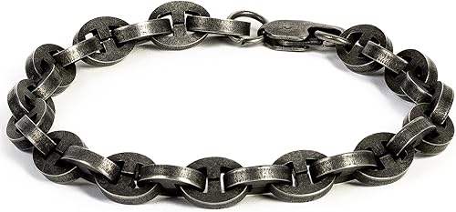 Mens Stainless Steel Bracelet Gladiator Series Unbroken Collection, Gothic Biker Cuff Jewelry, Medieval Shackle Link Wristbands for Men in 6mm