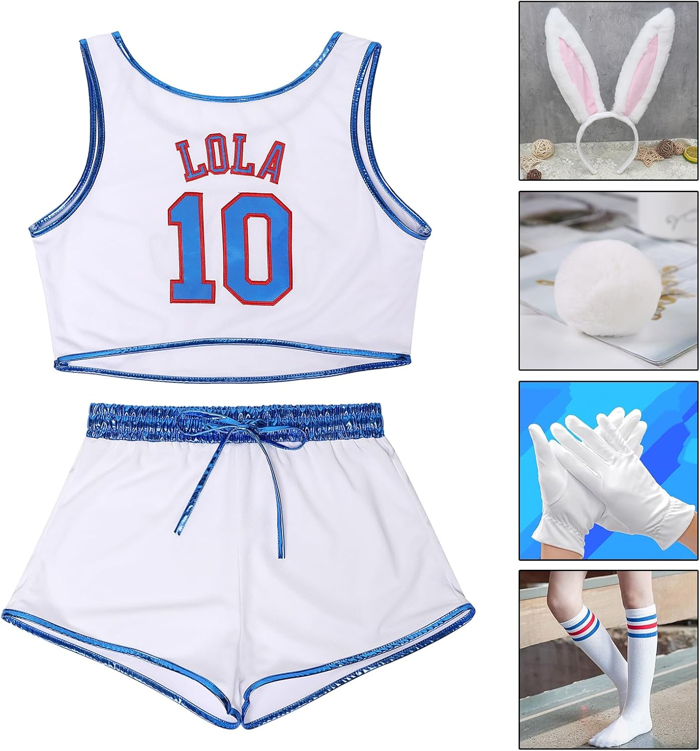 Women Lola #10 Jersey 90s Space Movie Cosplay Sports Halloween Top&Shorts Costume Outfit XS-XXL - Image 2
