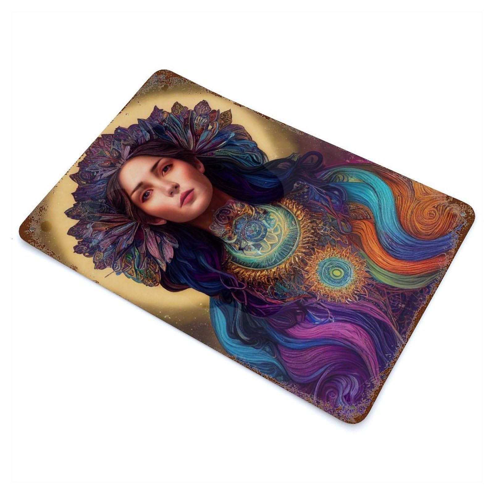 Rust Effect Goddess of Ethereal Light Rusty Metal Tin Sign 11.8"x7.9", Rustic Home Decor for Bistro, Counter And Cafe Decor