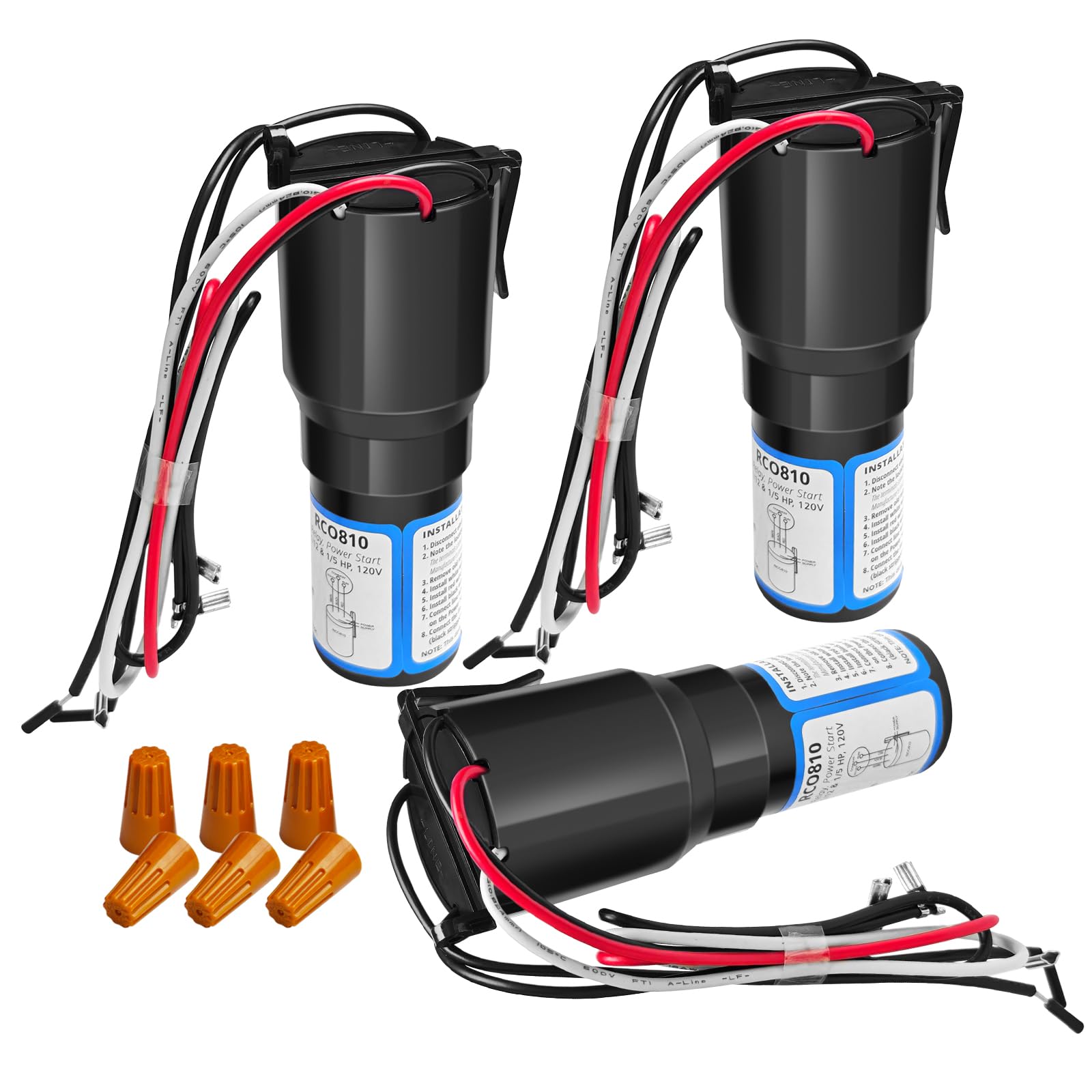 Lot de 3 kits de démarrage 3 en 1 RCO810 pour compresseur de congélateur Supco RCO810 1/12 1/5 HP 110-125 VAC Remplace TJ90RCO810 AP4503019 ERP810 HS8 HS810 RC100