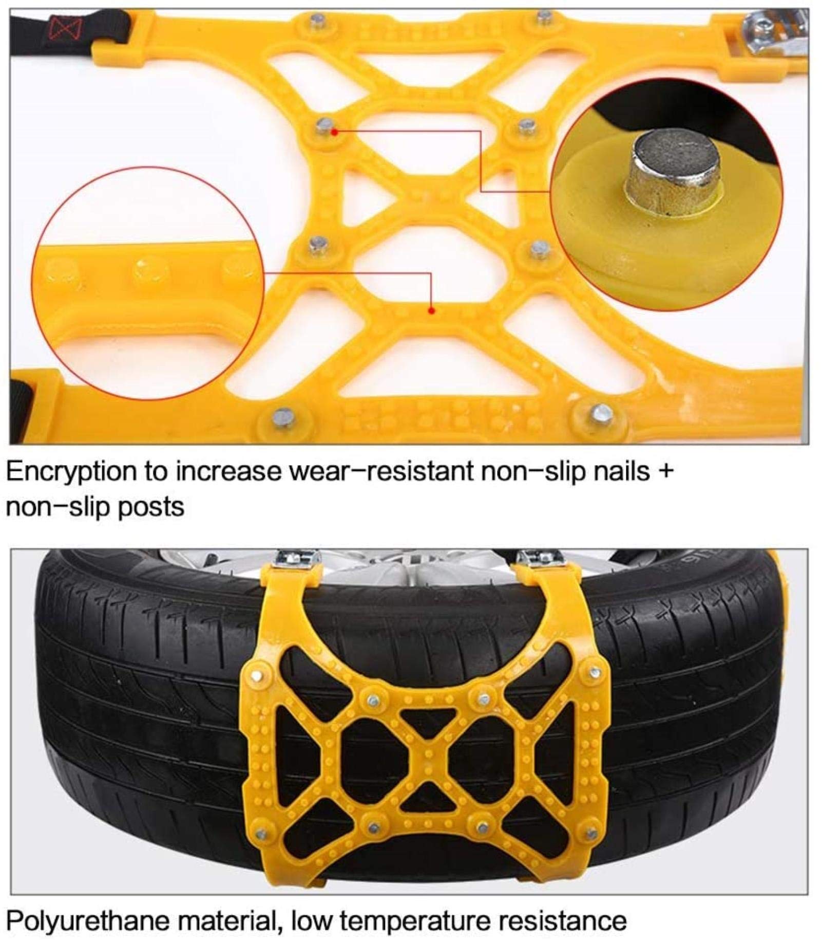 Chaînes à Neige pour pneus de Voiture Chaînes à Neige 6pcs Chaussettes à Neige Chaînes à Neige antidérapantes pour la sécurité routière Convient aux Roues de 165 mm-265 mm/13 pou