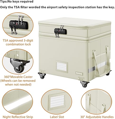 Miniatura 5 de DocSafe Caja de archivos con cerradura, caja de documentos ignífuga de 2 capas con ruedas, organizador de almacenamiento de archivos plegable con