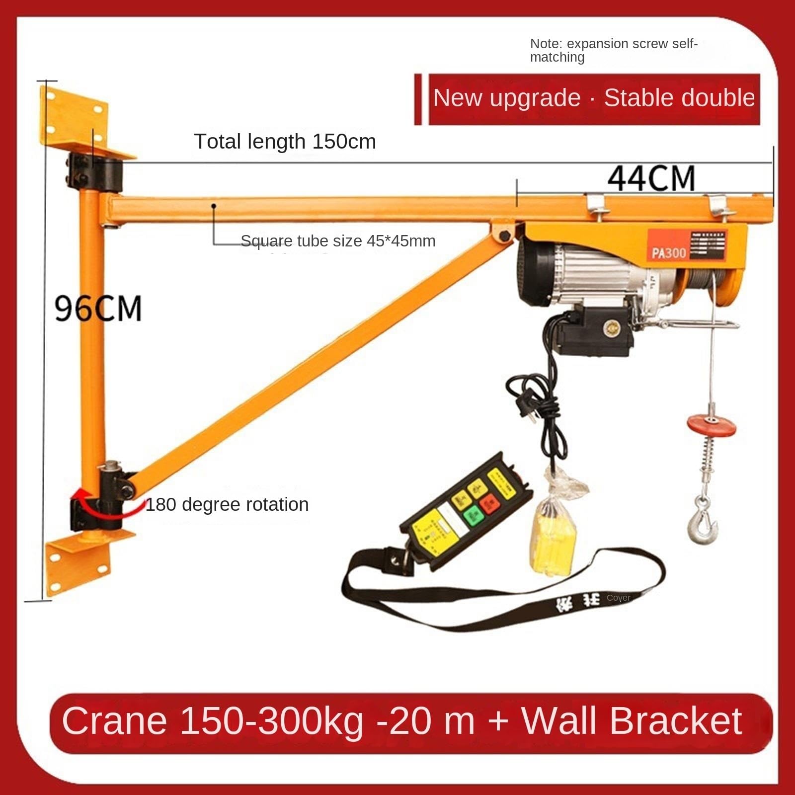 Household Crane Bracket + 110V/220V Electric Hoist, Hoist Wall Construction Decoration Small Crane MINGPING(300kg 20m+Bracket)