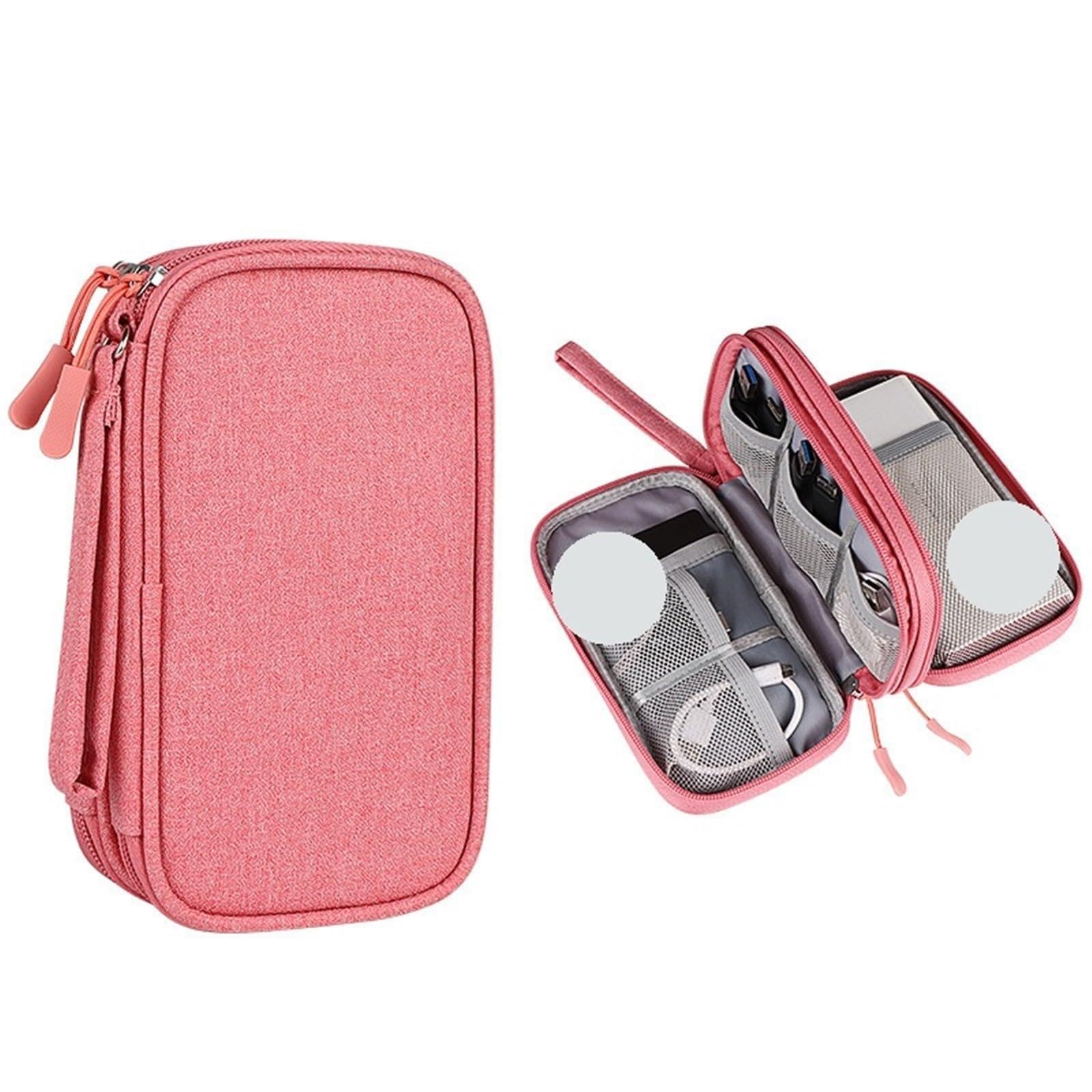 Organizer Cavi Borsa for Cavi da Viaggio Custodia Digitale Portatile for Caricabatterie Borsa for Cavi Dati Organizzatore Borsa for Accessori elettronici Impermeabile(2 Layer-Pink)