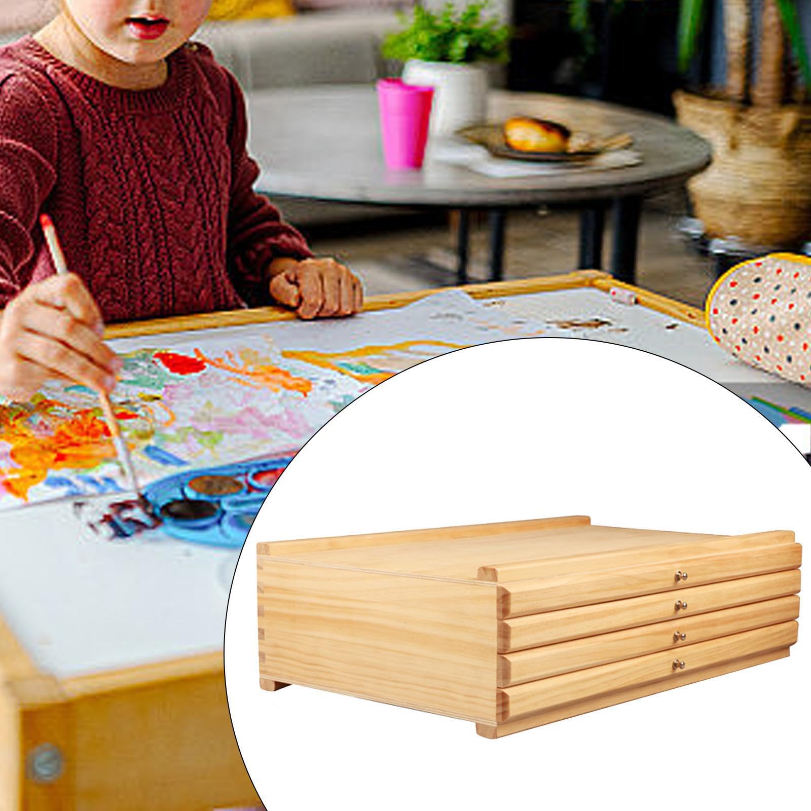 Boîte de rangement pliable et portable pour matériel d'artiste, idéale pour les cours les séances de peinture en extérieur. Légère et robuste, Pour elle est facile, Couleur bois, 4 tiroirs