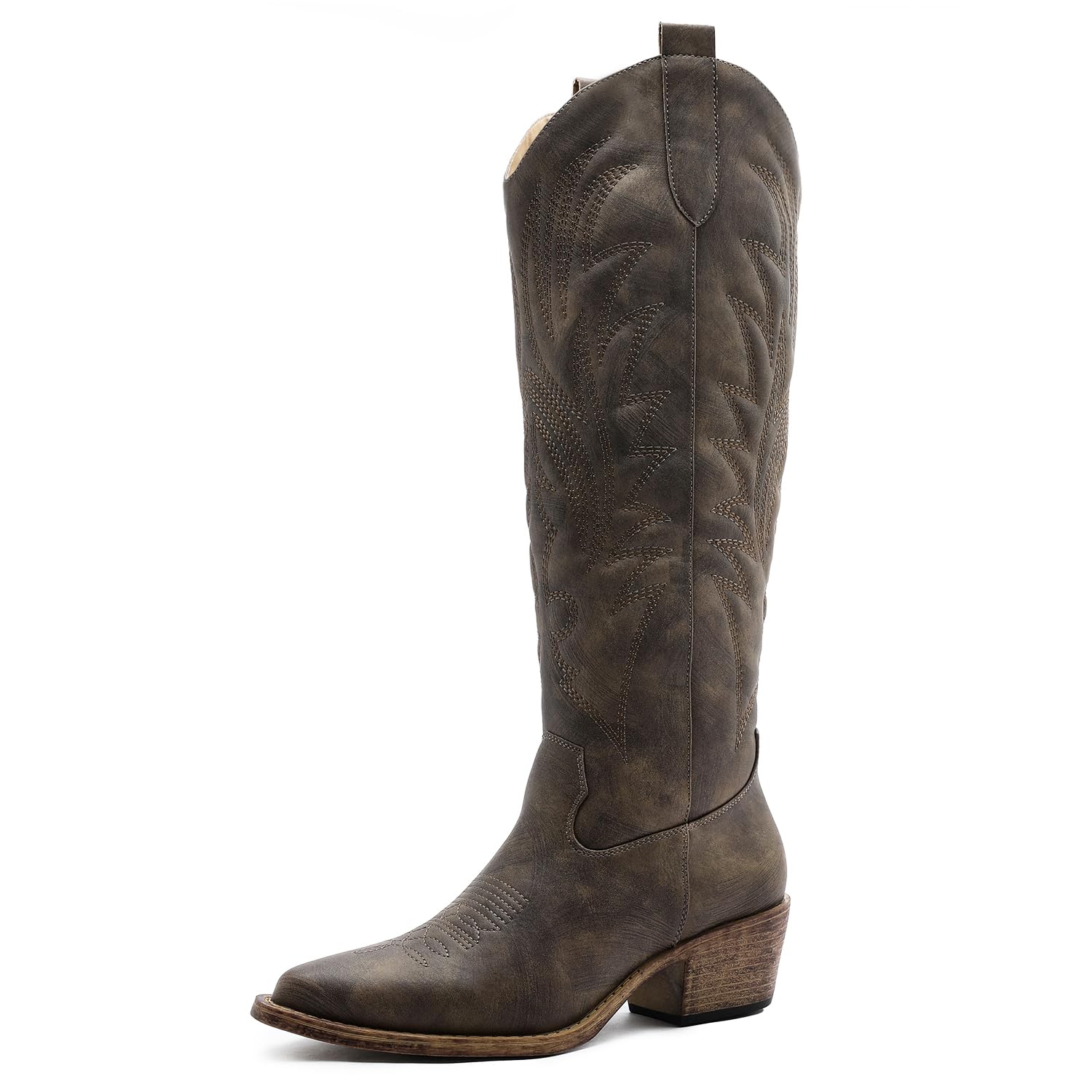 GLOBALWIN Women's Knee High Cowboy Boots Brown Cowgirl Boots