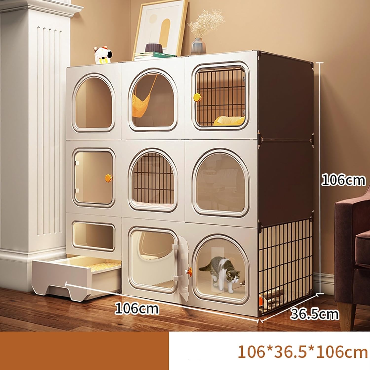 Semi-Enclosed DIY Cat Cages, Cat Enclosure Indoor Large with Litter Box Indoor and Outdoor Use Pet Kitten Crate Cat Playpen for Small Animal -with Accessories (B 106 * 36.5 * 106Cm)