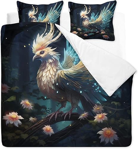 Miniatura 2 de Juego de funda de edredón de microfibra suave con diseño de pájaro de gran tamaño, 3 piezas con cremallera, 2 fundas de almohada, funda de edredón