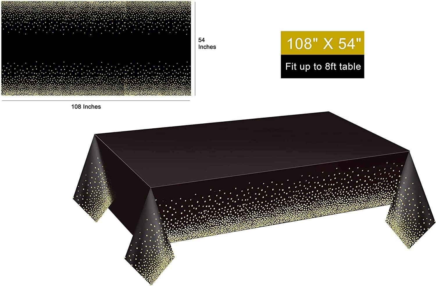 Gexolenu 12 Pack Black and Gold Disposable Plastic Tablecloth for Rectangle Tables(54" x 108"), Disposable Waterproof Party Table Cover for Birthday, Graduation, Gold Table Cloths Party Supplies