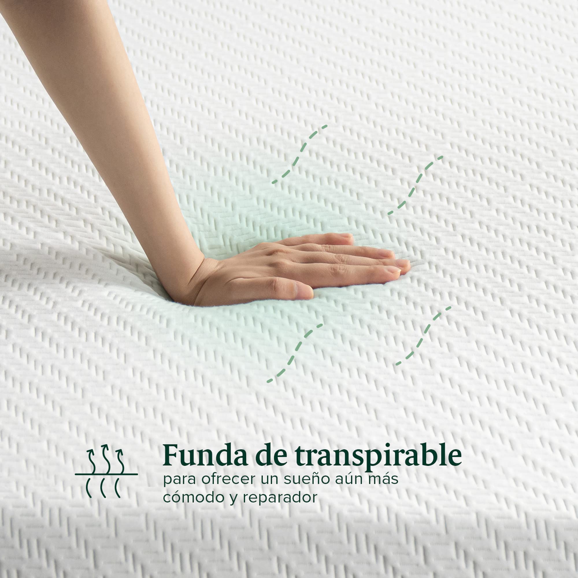 Zinus Colchón de Espuma viscoelástica con té Verde Luxe | Adaptable de 7 Zonas | 150 x 190 cm | Altura de 25 cm | Oeko-Tex