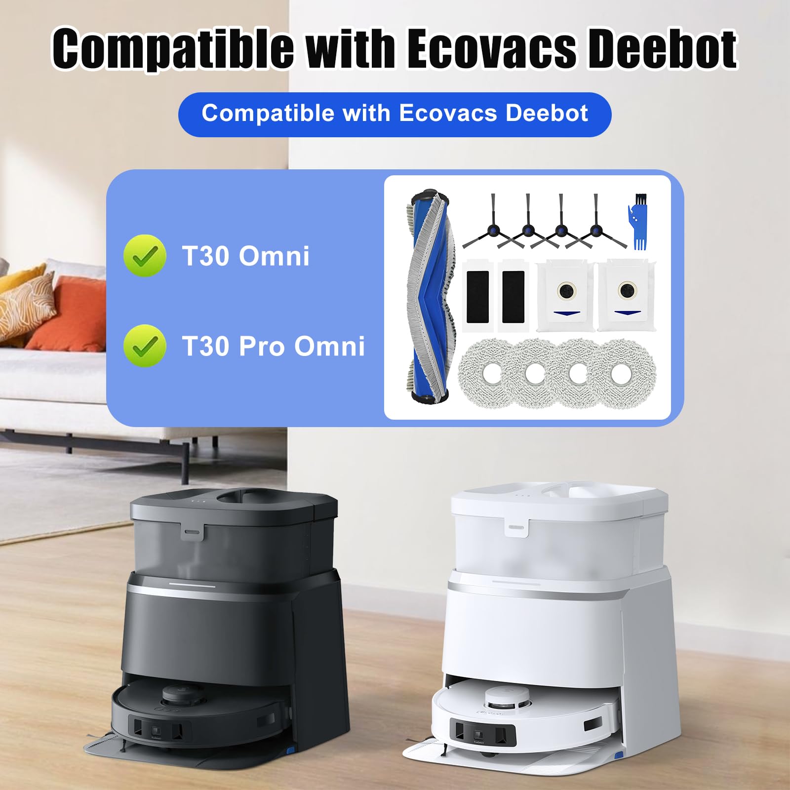 8 Pack) Washable Mop Pads Compatible with ECOVACS DEEBOT T30 Pro Max/T30 Pro Omni/T30S