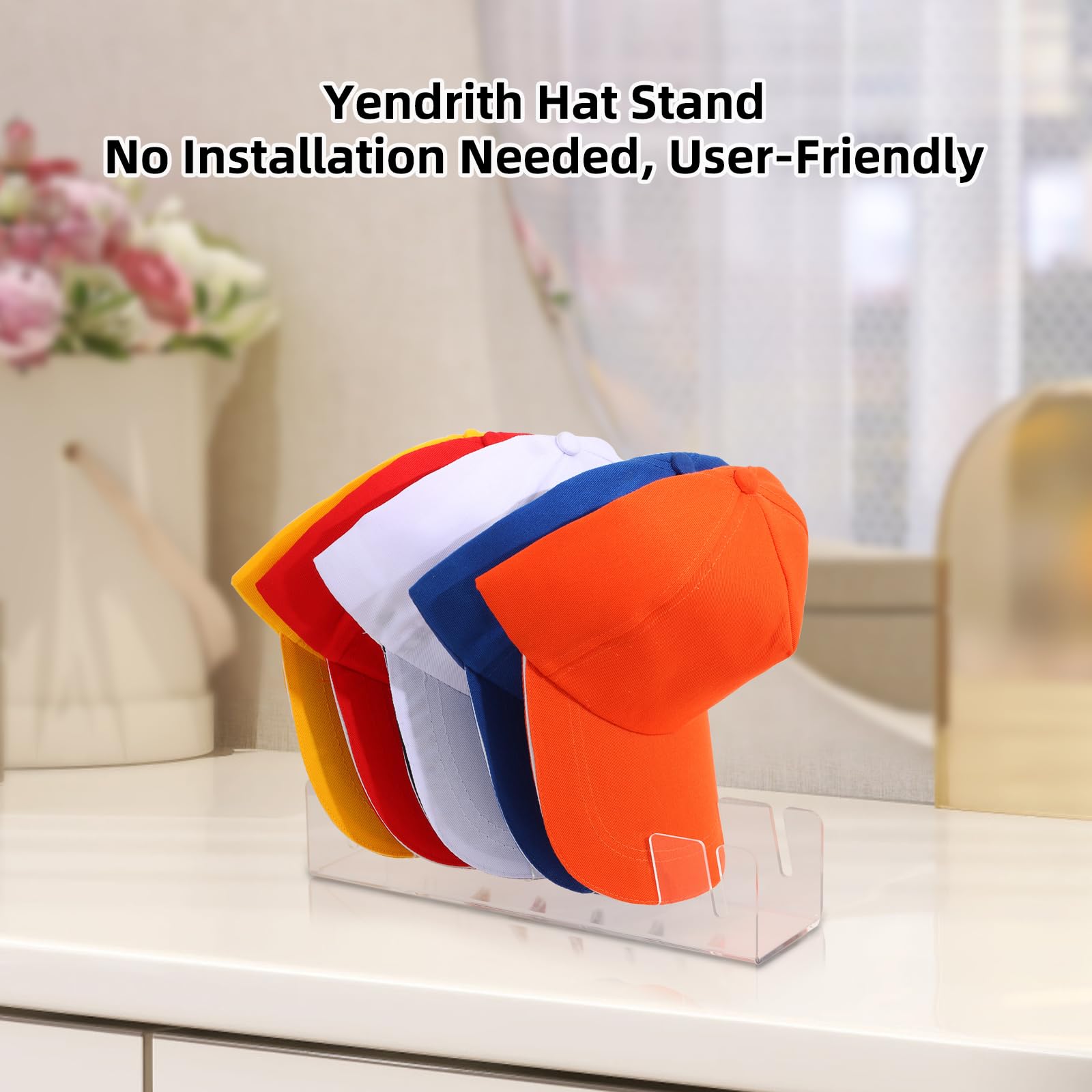 Yendrith Hat Stand for Baseball Caps, 2 Pack Hat Storage for 14 Baseball Caps, No Install Hat Acrylic Holder, Hat Racks for Baseball Caps Display and Organizer for Bedroom, Closet, Dresser
