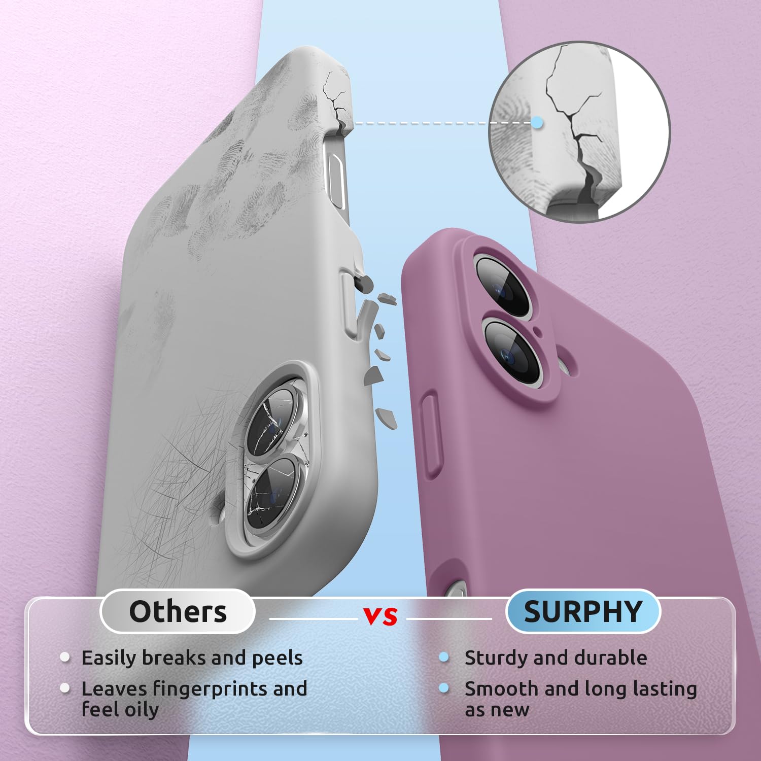 SURPHY Cover Magnetica Per IPhone 16 Plus 6,7'' Con Vetro Temperato - Custodia Sottile Antiurdo, Compatibile MagSafe, Protezione Fotocamera, Colore Viola Lilla, Serie 2024 - 2