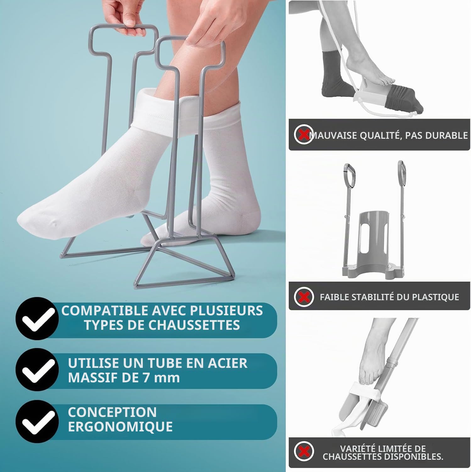 HEYOUTH Enfile Chaussette,Enfile Bas de Contention,Enfile Chaussettes,Pas de flexion Stretching Blessures sans se Pencher,pour personnes âgées, handicapés, La Solution Pour Ne Plus Se Baisser