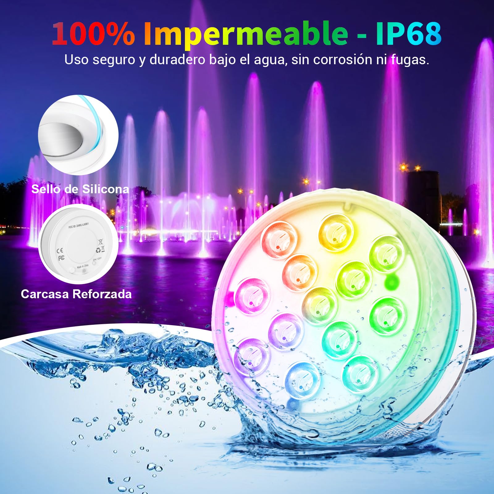 Iluminación subacuática para piscina, magnética, LED, con mando a distancia, IP68, LED, resistente al agua, para piscina, estanque, acuario, iluminación, 4 unidades