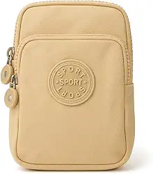 Bolsa Porta Celular com Alça Ajustável e Suporte de Braço Nylon Resistente Leve e Compacta Ideal para Caminhada, Corrida, Academia e Uso Diário (Bege)