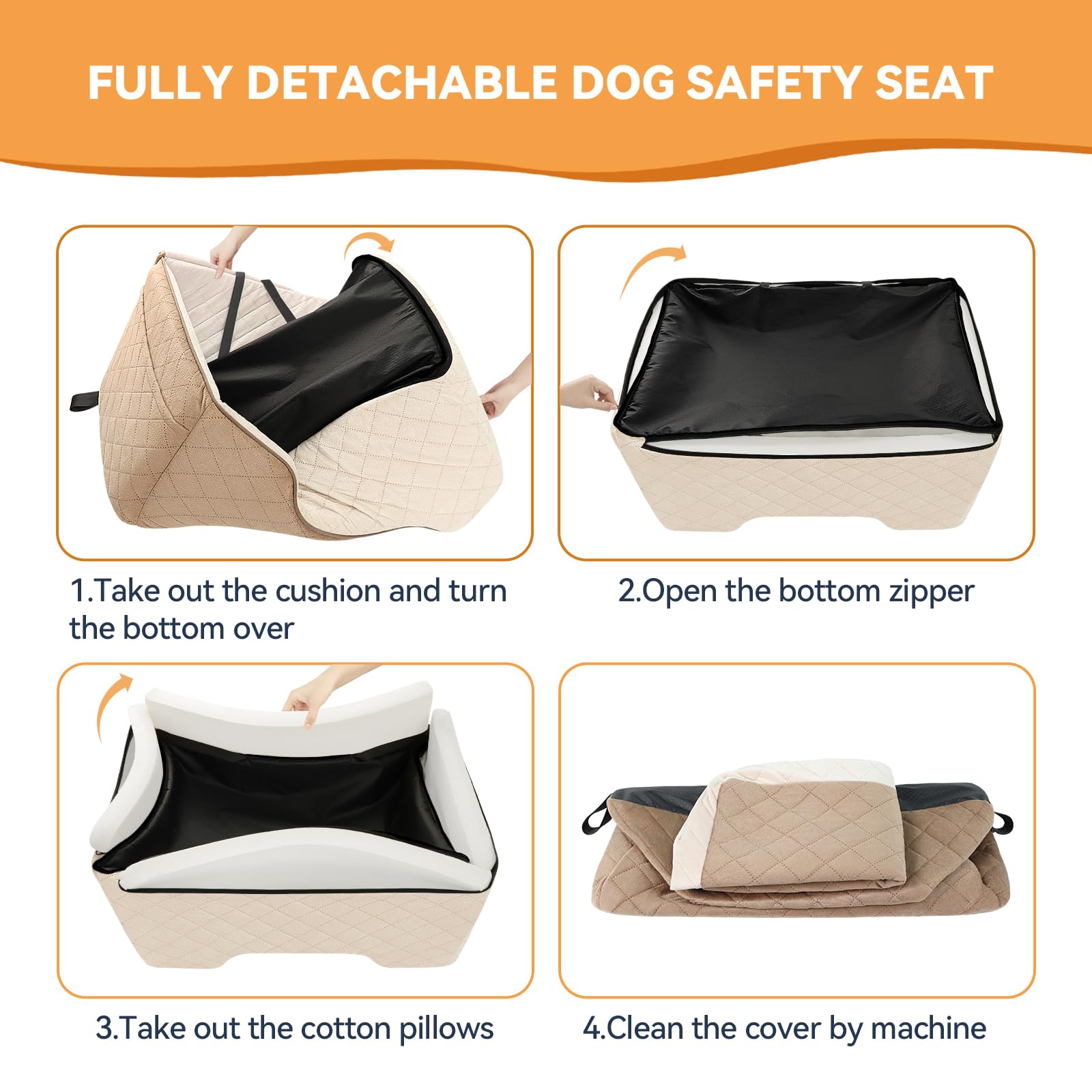 Persure Hunde-Autositz für große und mittelgroße Hunde, abnehmbarer, waschbarer Hunde-Sitz, Haustier-Reisebett mit Aufbewahrungstaschen und Sicherheitsgurt für Hunde, Kaffee, Größe L