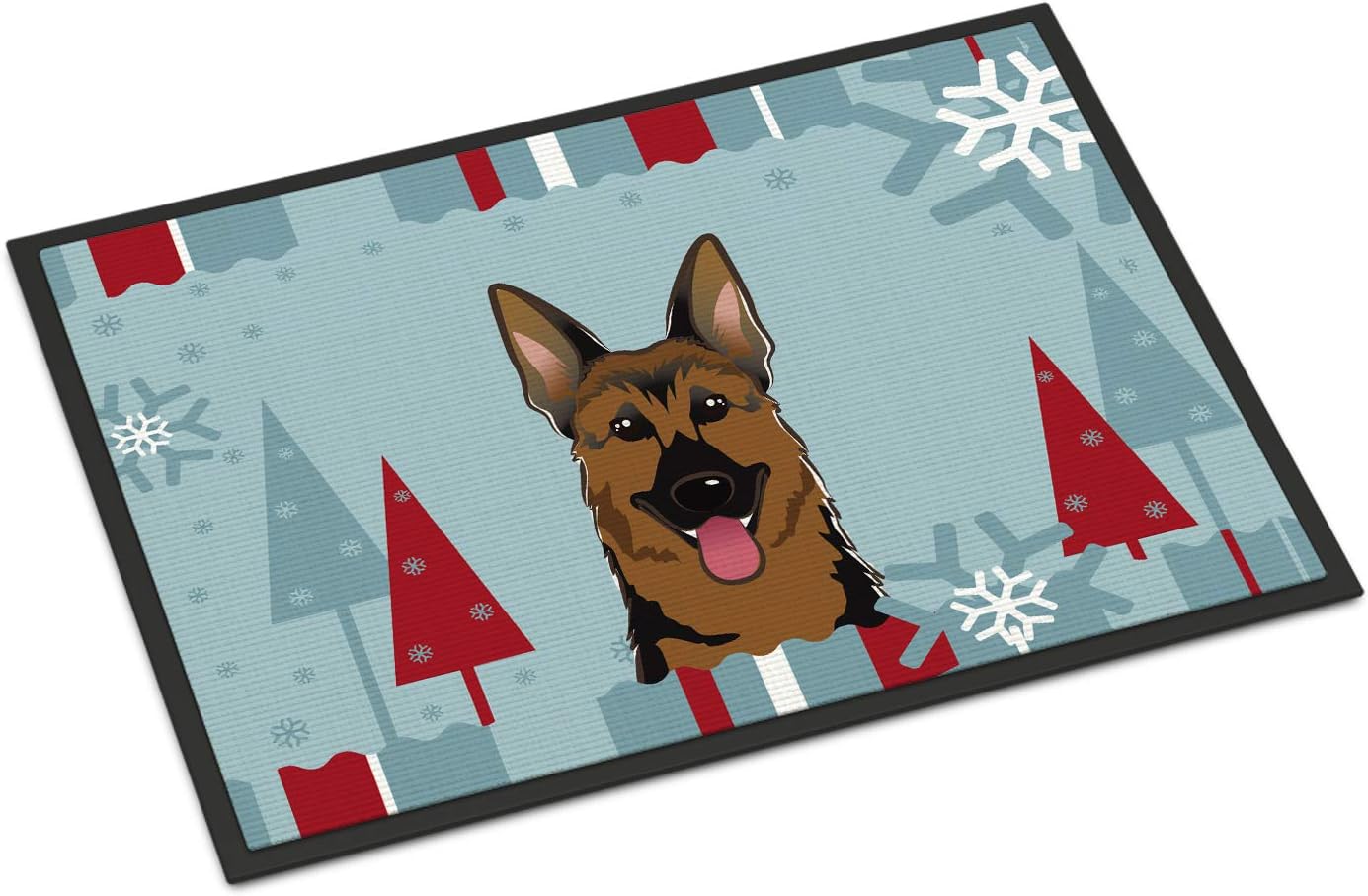 Caroline's Treasures BB1707MAT Winter Holiday German Shepherd Doormat 18x27 Front Door Mat Indoor Outdoor Rugs for Entryway, Non Slip Washable Low Pile, 18H X 27W