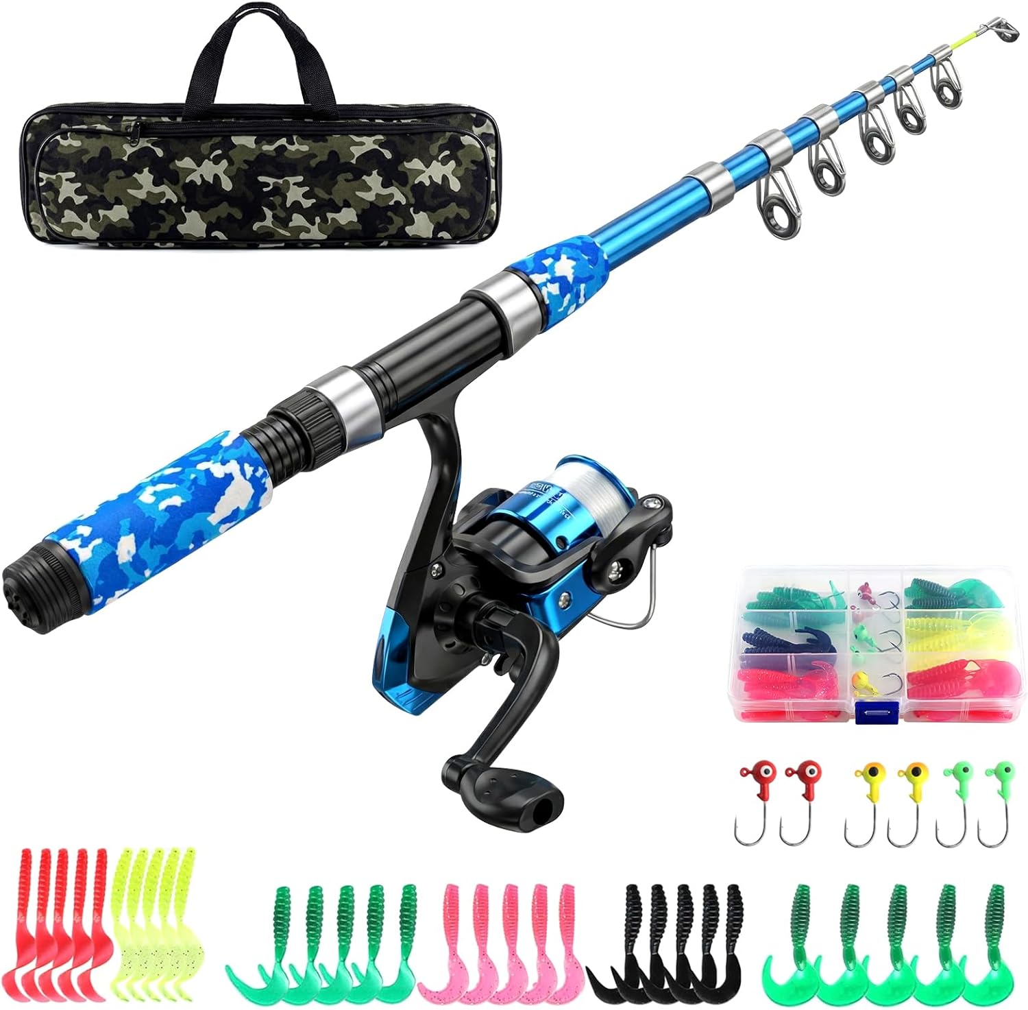 Kids Fishing Pole Set Fishing Rod and Reel Combos Ultralight Telescopic Fishing Rod+Spinning Reel+Lure Baits+Fishing Line with Mini Shark Bag for Boys Girls Youth Freshwater Saltwater