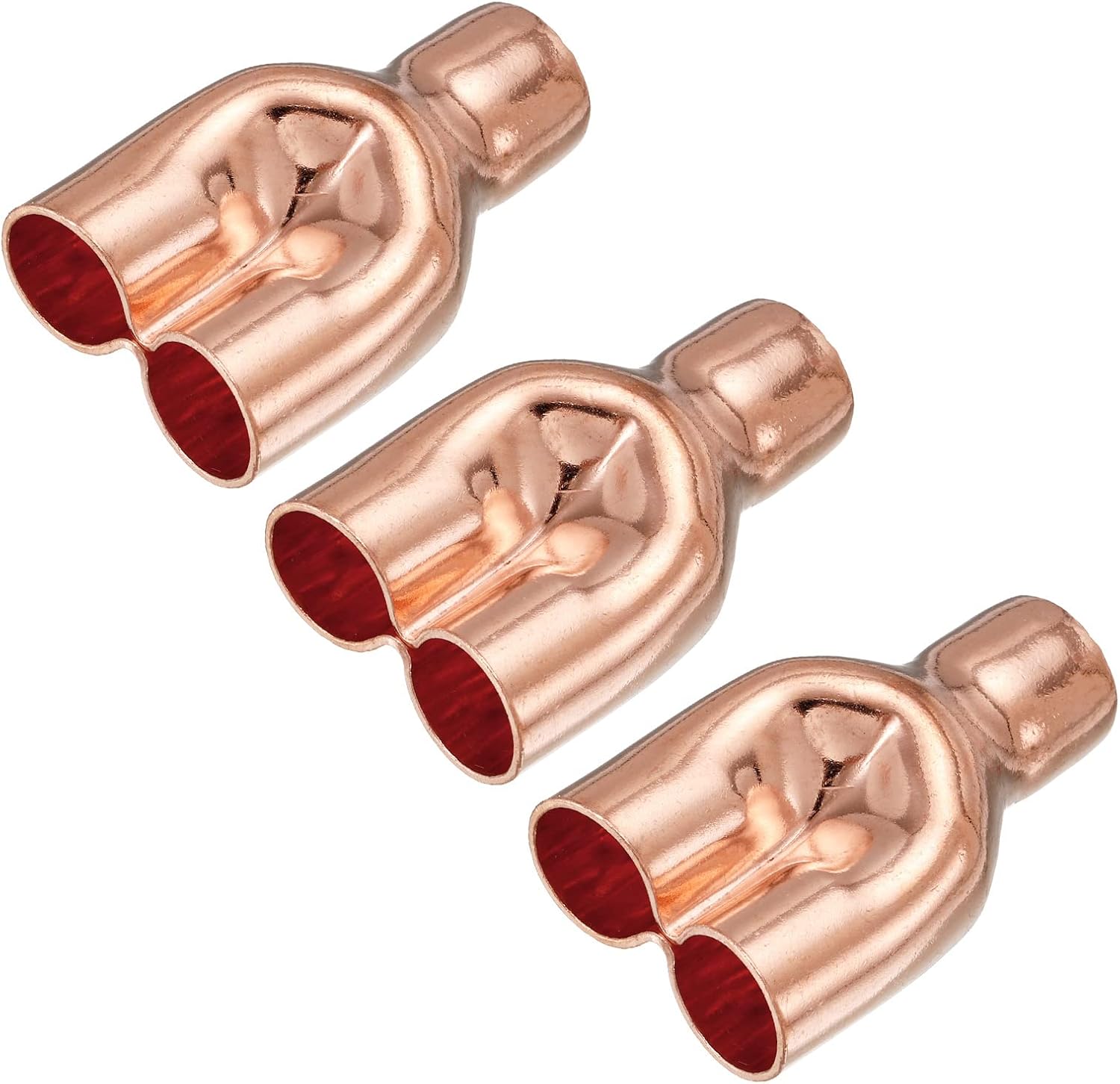 MECCANIXITY Tee Y Type Copper Fitting Welding Joint Split Union Intersection 12.7mm or 1/2 Inch ID for HVAC, Air Conditioning Refrigeration System, Pack of 5