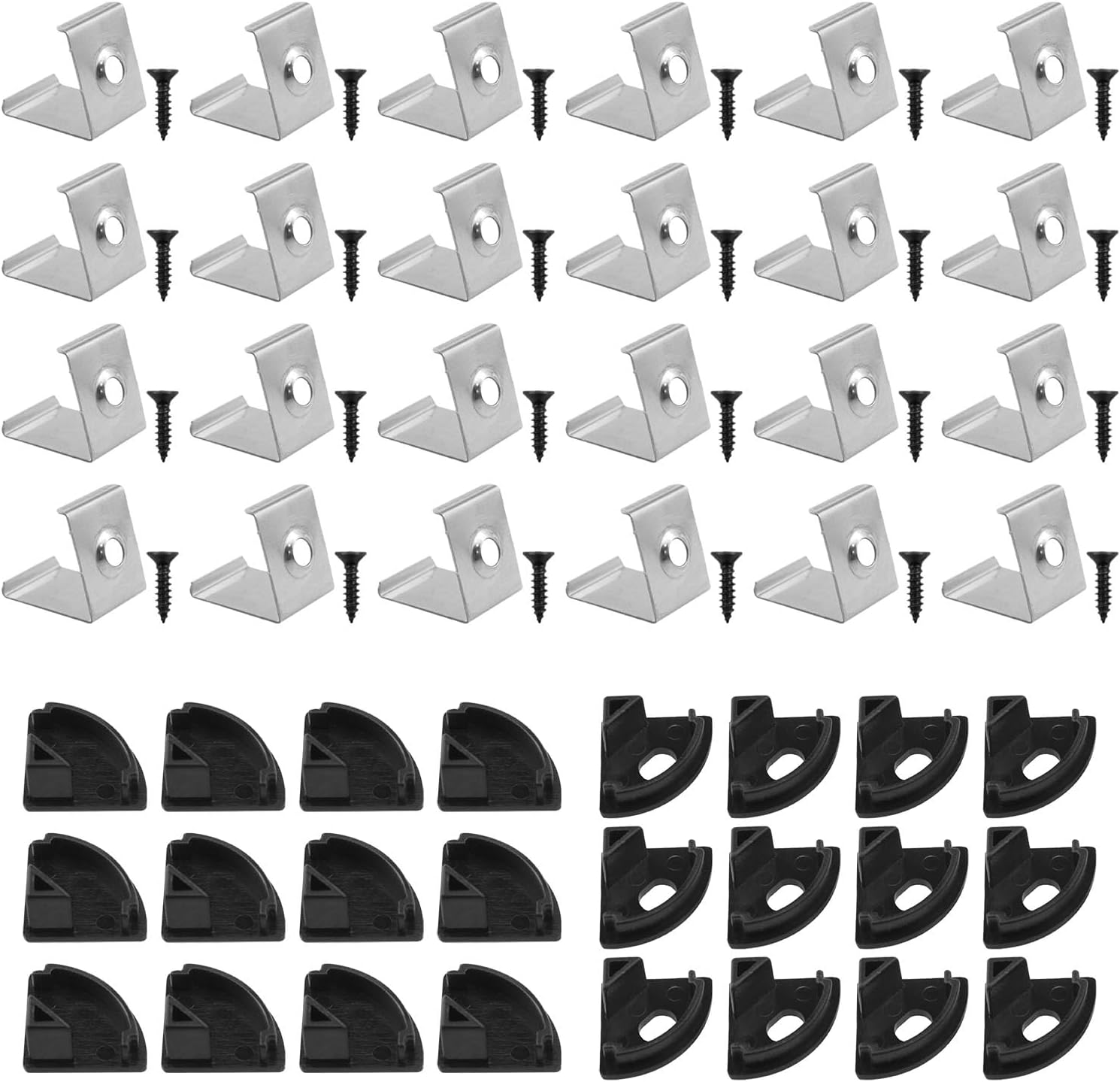 Black V-Shaped LED Channel Metal Mounting Clip V-Shaped LED Slot Metal Mounting Clip for The Track LED Channel End Cover with Screws of Strip Light Strips 24 PCS