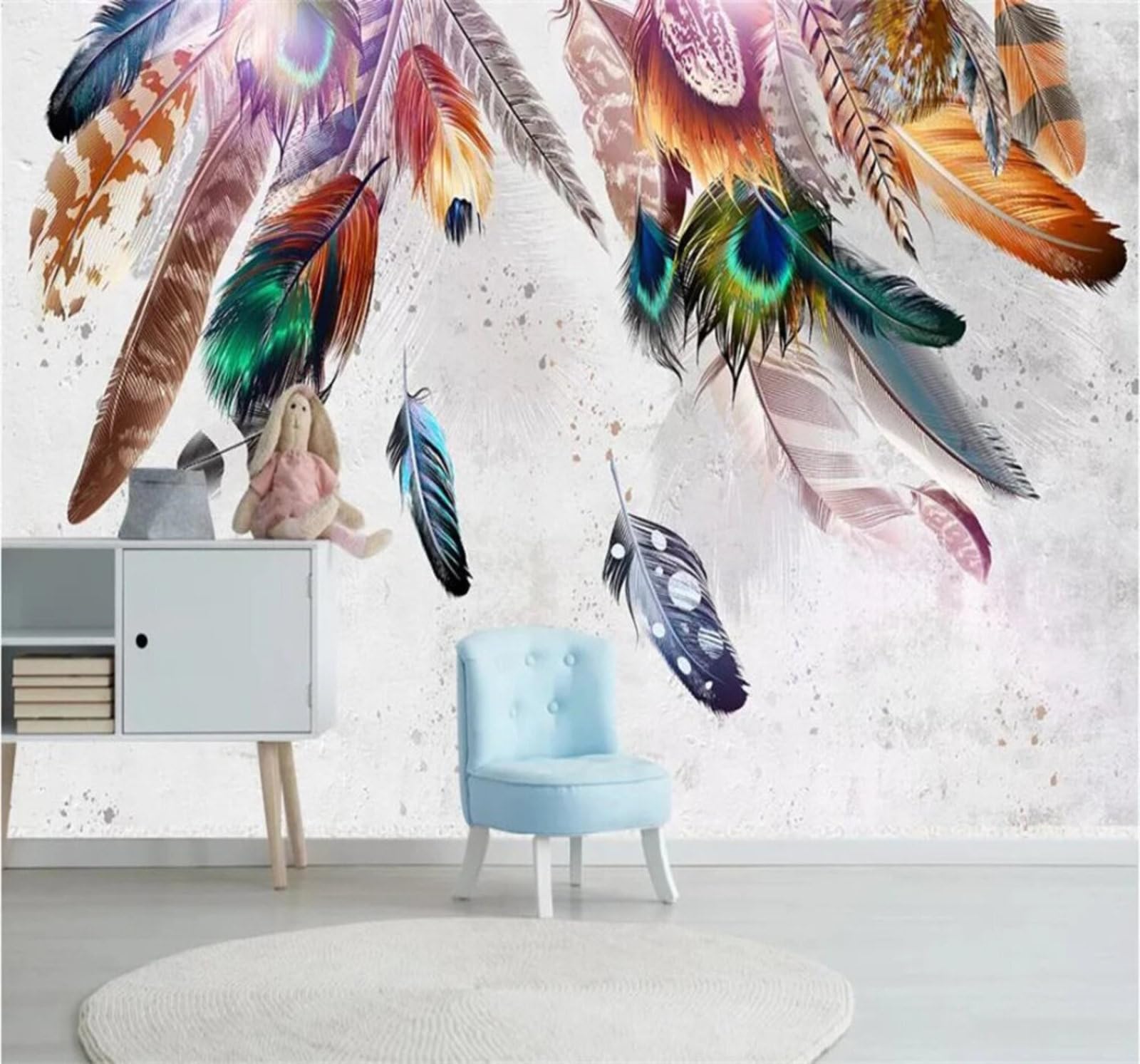 XLMING Minimalist Hand Painted Watercolour Feathers Unique 3D Wallpaper Luxury Home Dining Decor Paste Sofa Living Room The Wall for Bedroom Mural-250cm×170cm