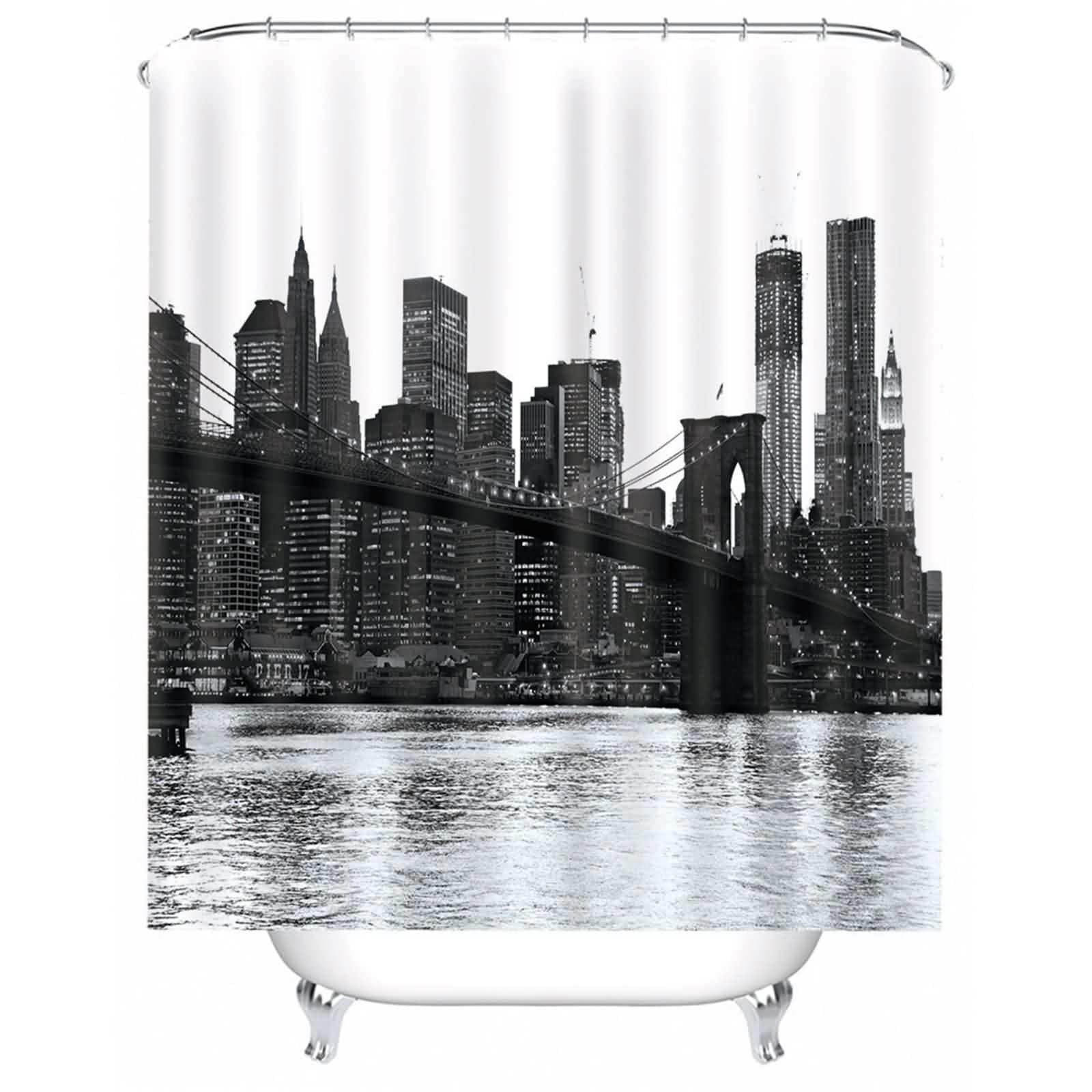 Rideau de douche viaduc et bâtiments polyester noir waterproof