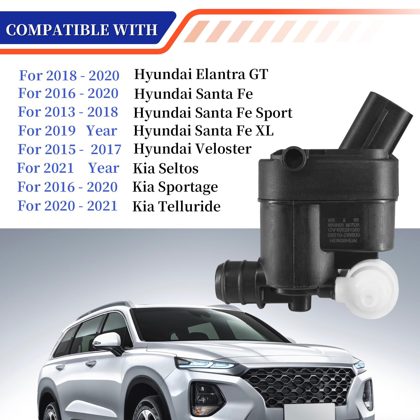 Hyundai Windshield Washer Motor Pump – 98510-2J500 Compatible With Kia (3-Year Warranty)