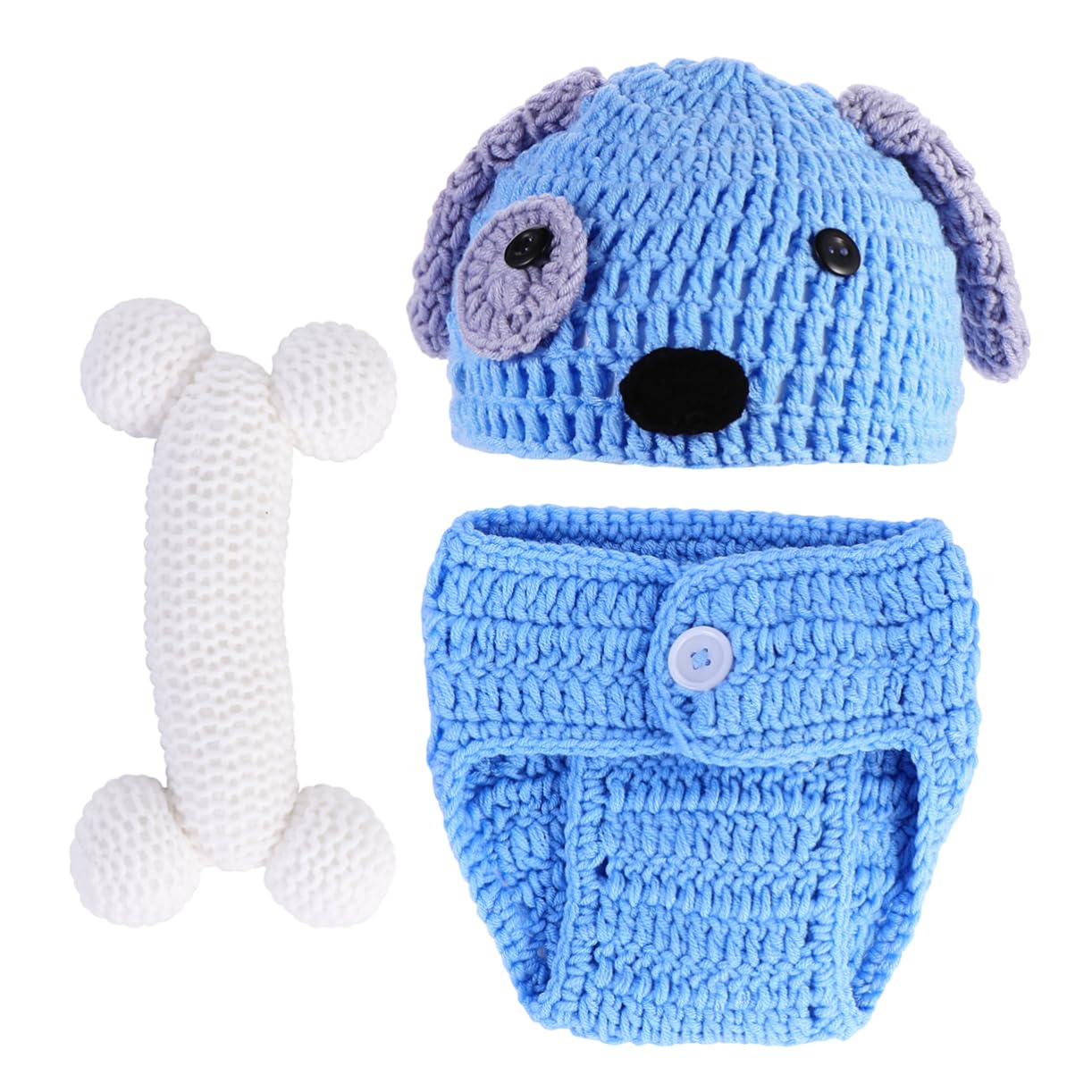 OUNONA Conjunto Ropa De Tejida Mano Para Fotografía De Nacidos Azul Incluye Sombrero Pantalones Cortos Y Accesorios De De Perrito