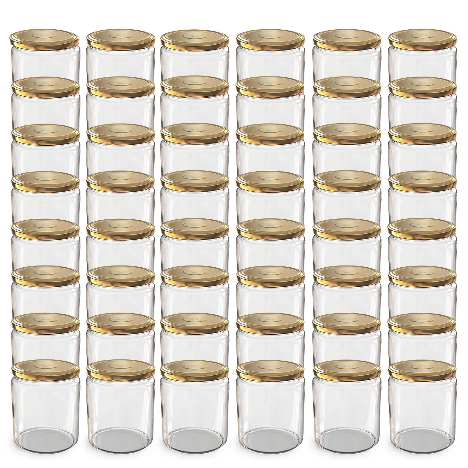 Oputec Lot de 48 bocaux de 405 ml avec couvercles à visser dorés TO 82 - Parfaits pour les confitures, les confitures et plus encore - Grands bocaux avec couvercle - Idéal comme pots à confiture et