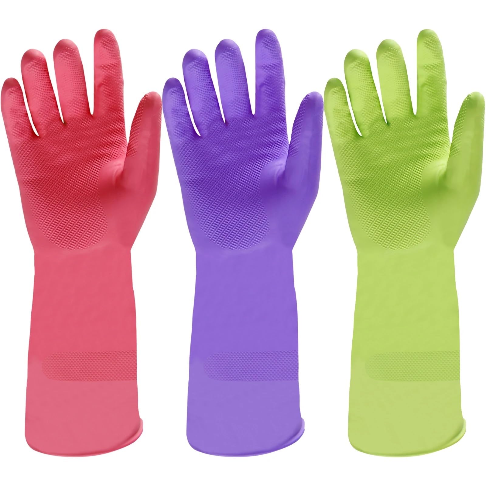Guante de Goma 3 Pares de Guantes de Cocina for Lavar Platos, Coloridos, Reutilizables, Antideslizantes, for Limpieza del hogar, de Goma