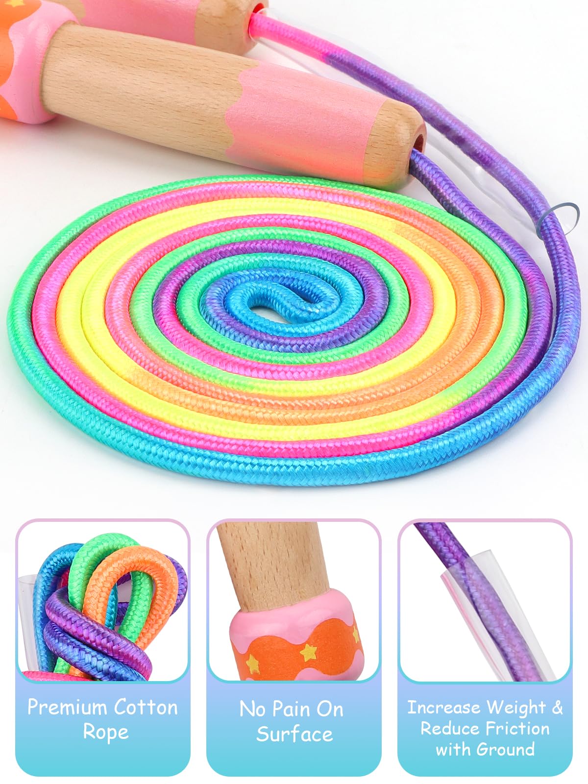Lorvain - Cuerda de saltar ajustable para niños, cuerdas de saltar para niños con mango de madera para niñas y niños, cuerdas de saltar pesadas para fitness, entrenamiento, ejercicio, actividades