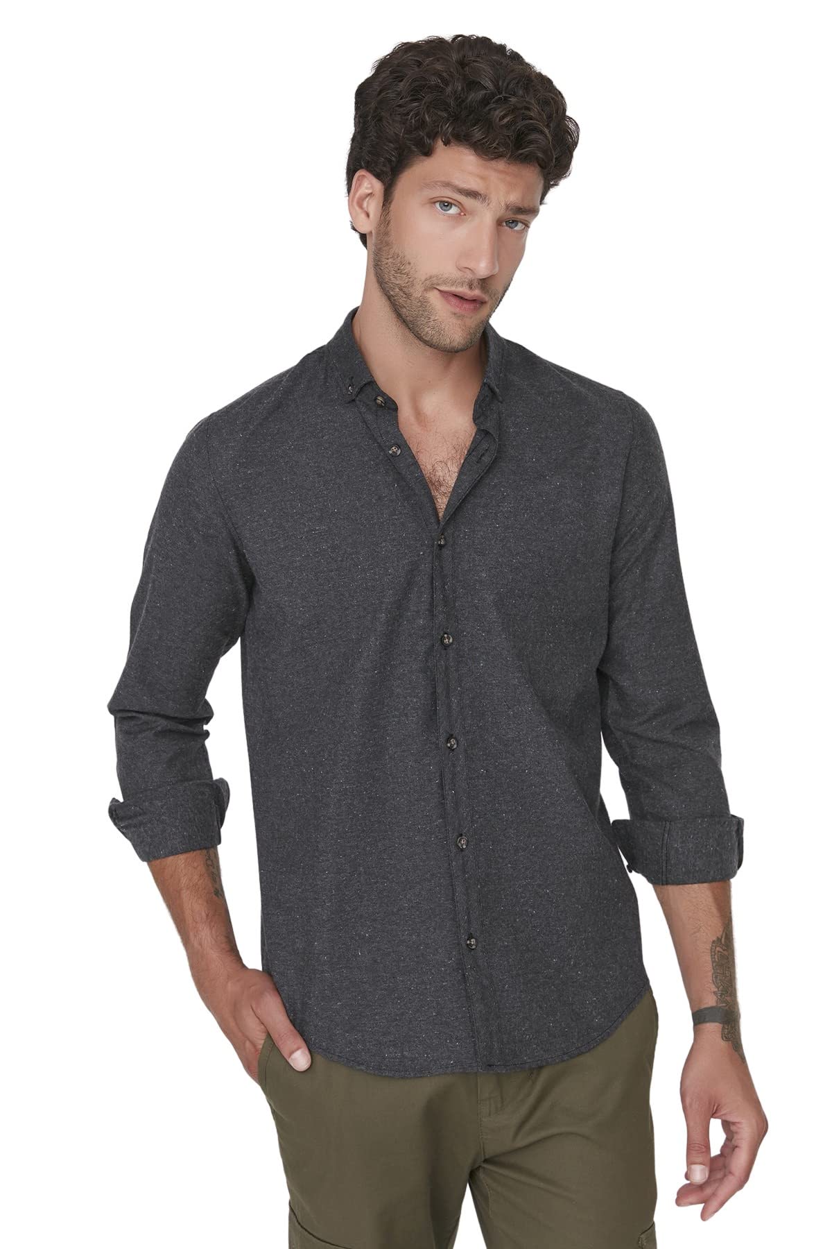 Trendyol Man Basics Slim fit Basic Button Placket Woven Shirt Schwarz