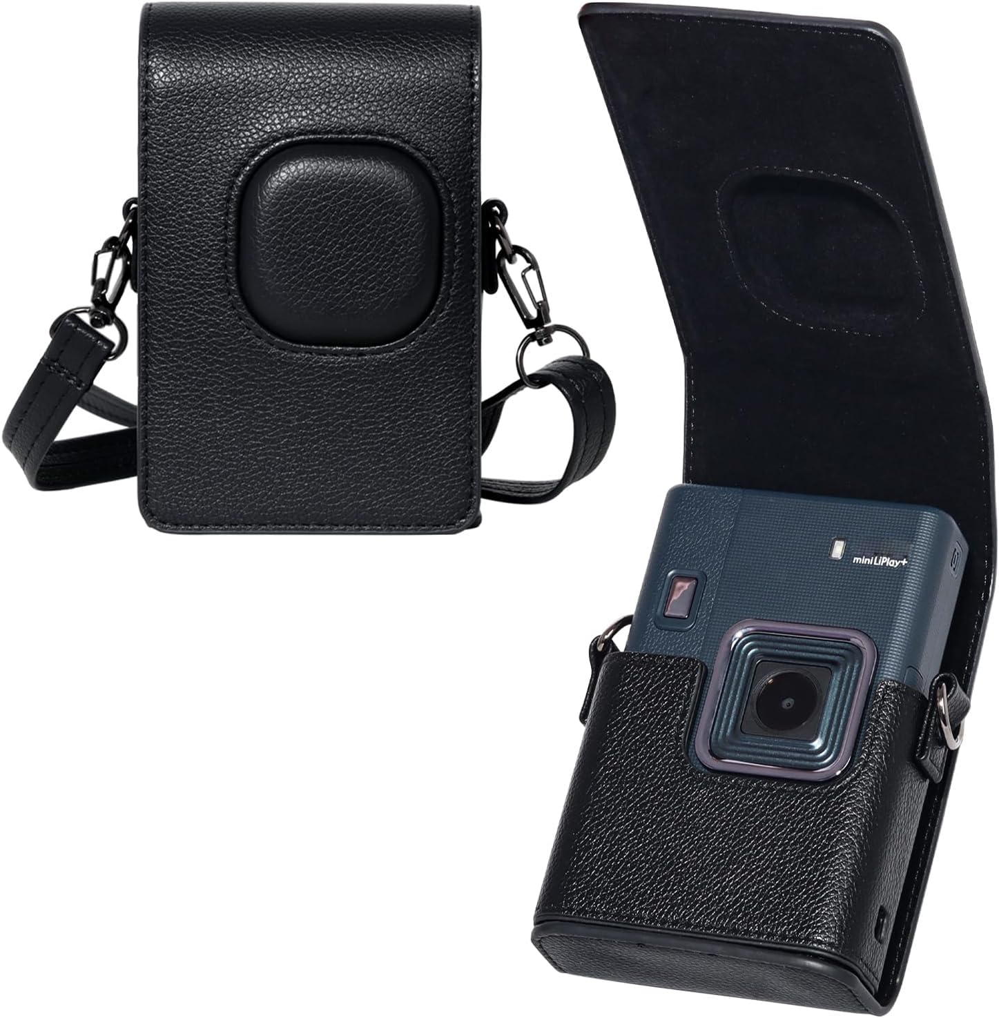 mini liplay+ camera case for fuji instant mini liplay+ hybrid instant camera, liplay+ camera protective case with premium pu leather and adjustable strap (no camera) - black
