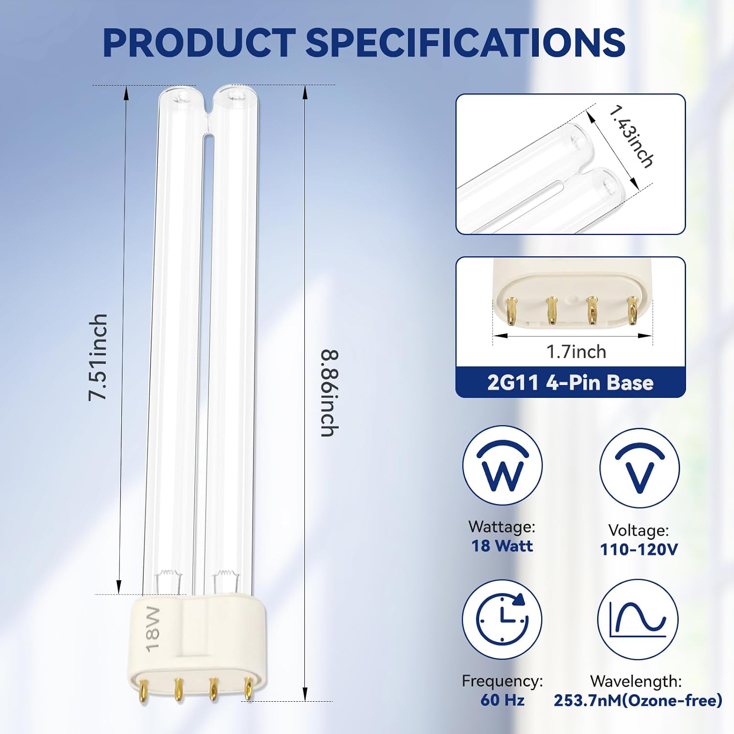 18W 4-Pin Base UV-C Light Bulb Replacement for Pond Clarifier, Outdoor Ponds, Fish Tank, Koi Pond & Water Garden, 18 Watts UV Light Bulb, 2 Pack