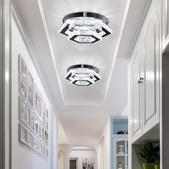 FRIXCHUR Dimmable Double-Tier Crystal Flush Mount Ceiling Light, Modern [Energy Class E]