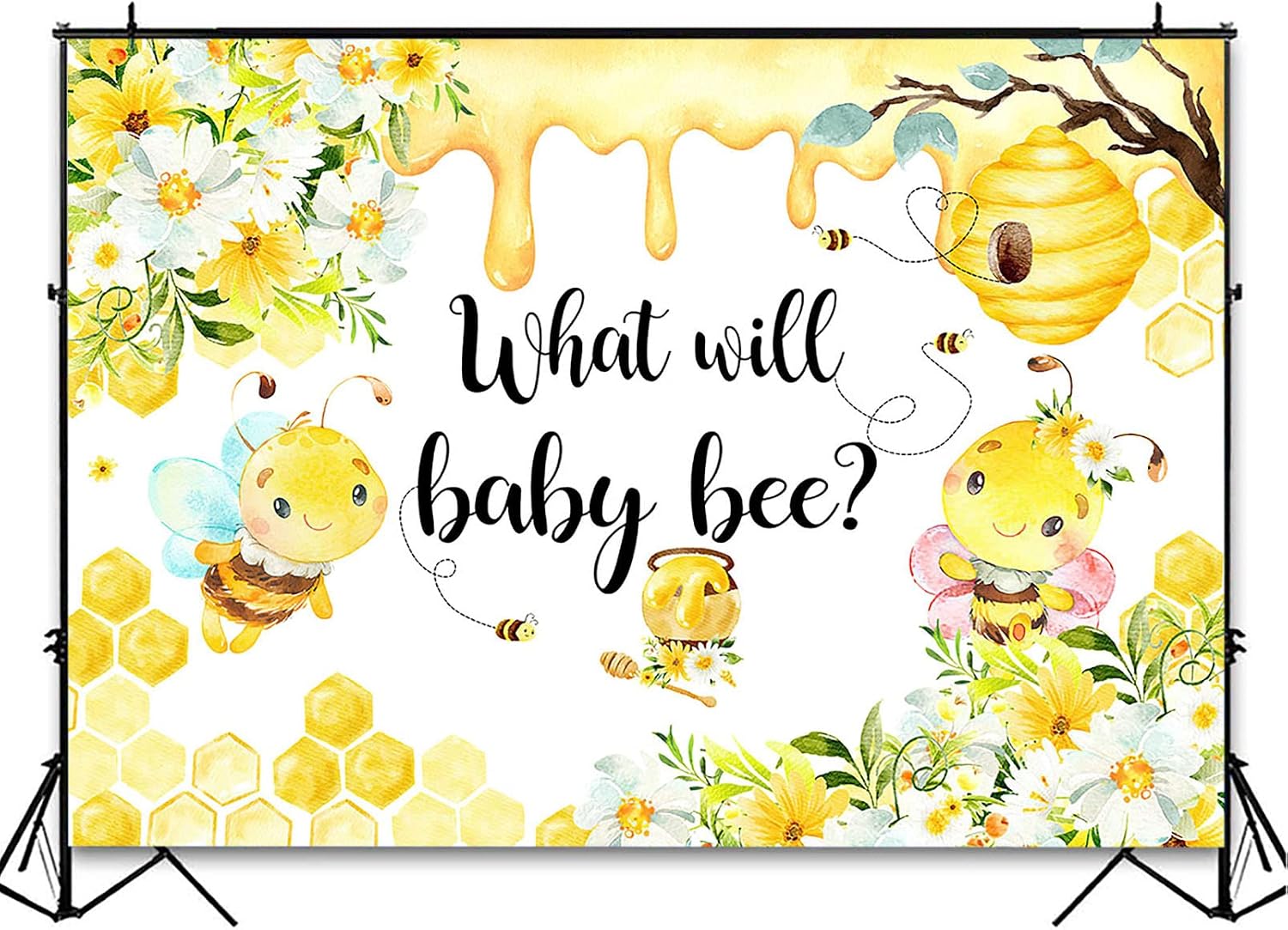 Avezano Honeycomb Bee Gender Reveal Backdrop Sunflower What Will Baby Bee Gender Reveal Party Decorations Photography Background (7x5ft)