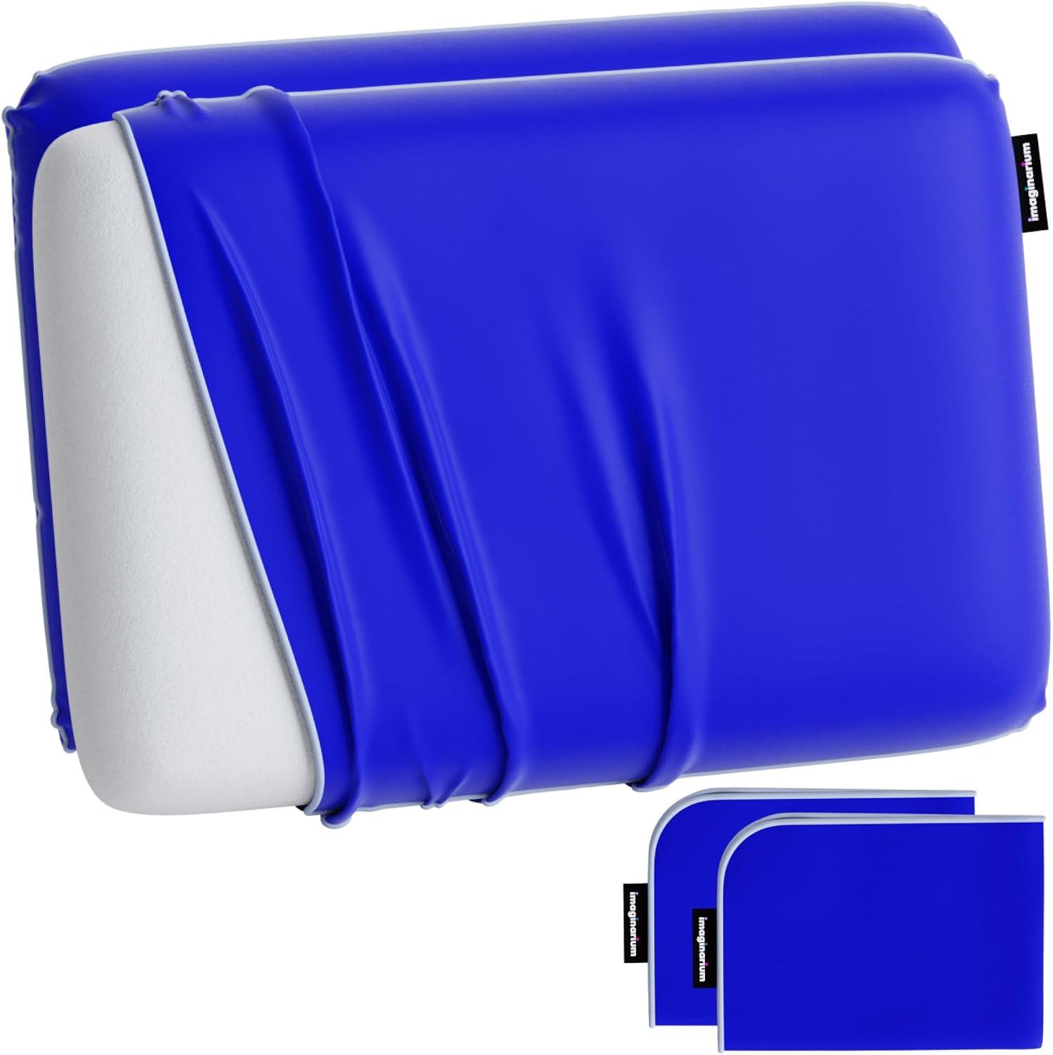 Imaginarium 2 Pack Memory Foam Pillows for Bed – 16" x 24" Standard – Fun Decorative Colorful Pillow for Sleeping – Back, Stomach & Side Sleepers – Includes 2 Extra Cooling Covers (Navy Blue)