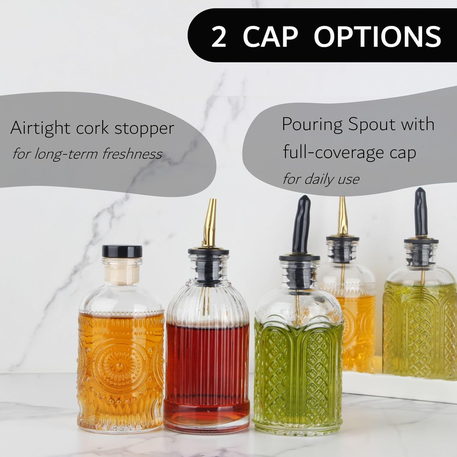 Simple Syrup Bottles Set of 6, Glass Coffee Syrup Dispenser Bottles 7 OZ With Metal Pour Spout, Labels and Stopper, Glass Syrup Dispenser for Maple Honey Syrup Oil and Sauces, SC060 - Image 6