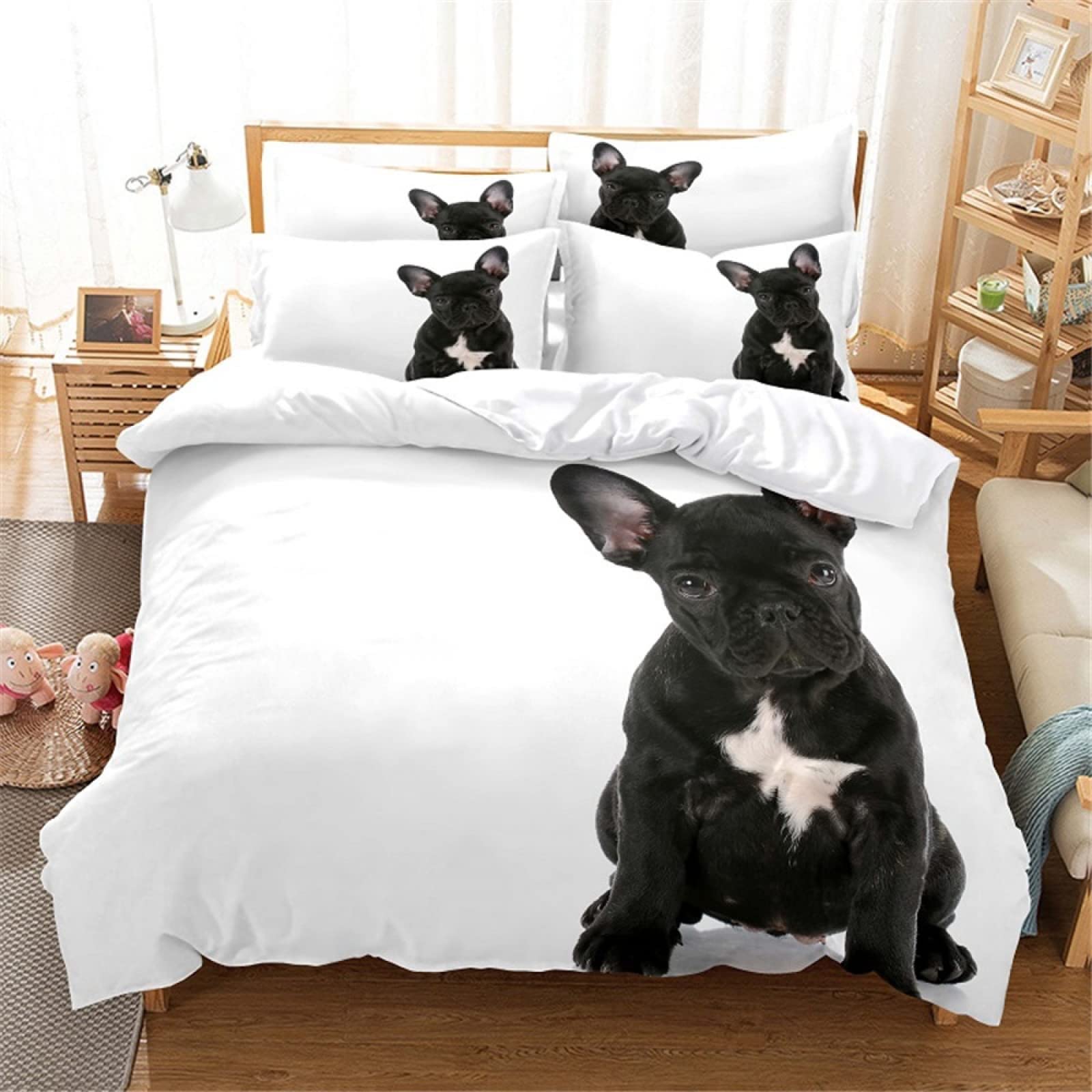Parure de lit 220x240 adulte bouledogue français pour chambre cosy