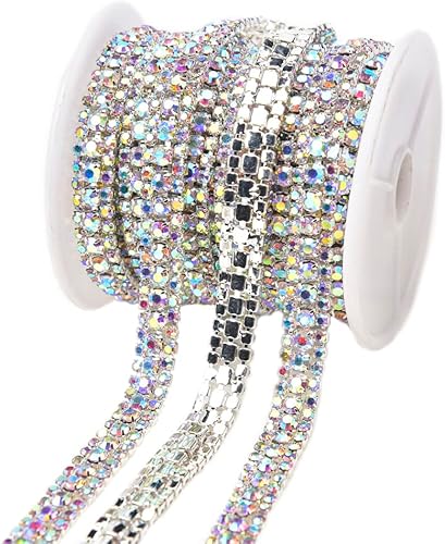 Cadena brillante de 3 filas de diamantes de imitación con diamantes de imitación de 0.098 y 0.157 pulgadas para costura, manualidades, bodas,